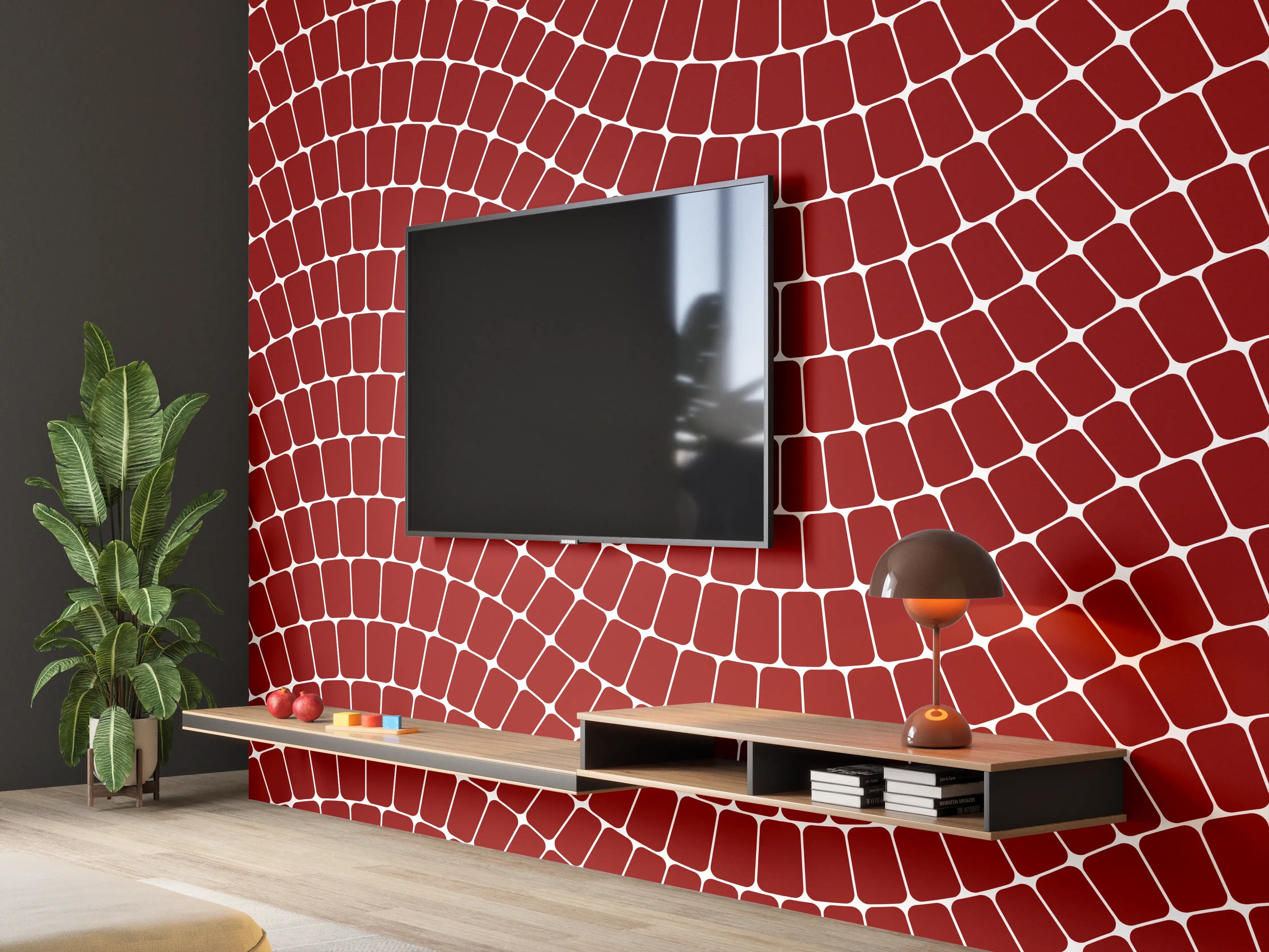 Wandverkleidung Wohnzimmer - Roter Mosaik-Tapetenmuster
