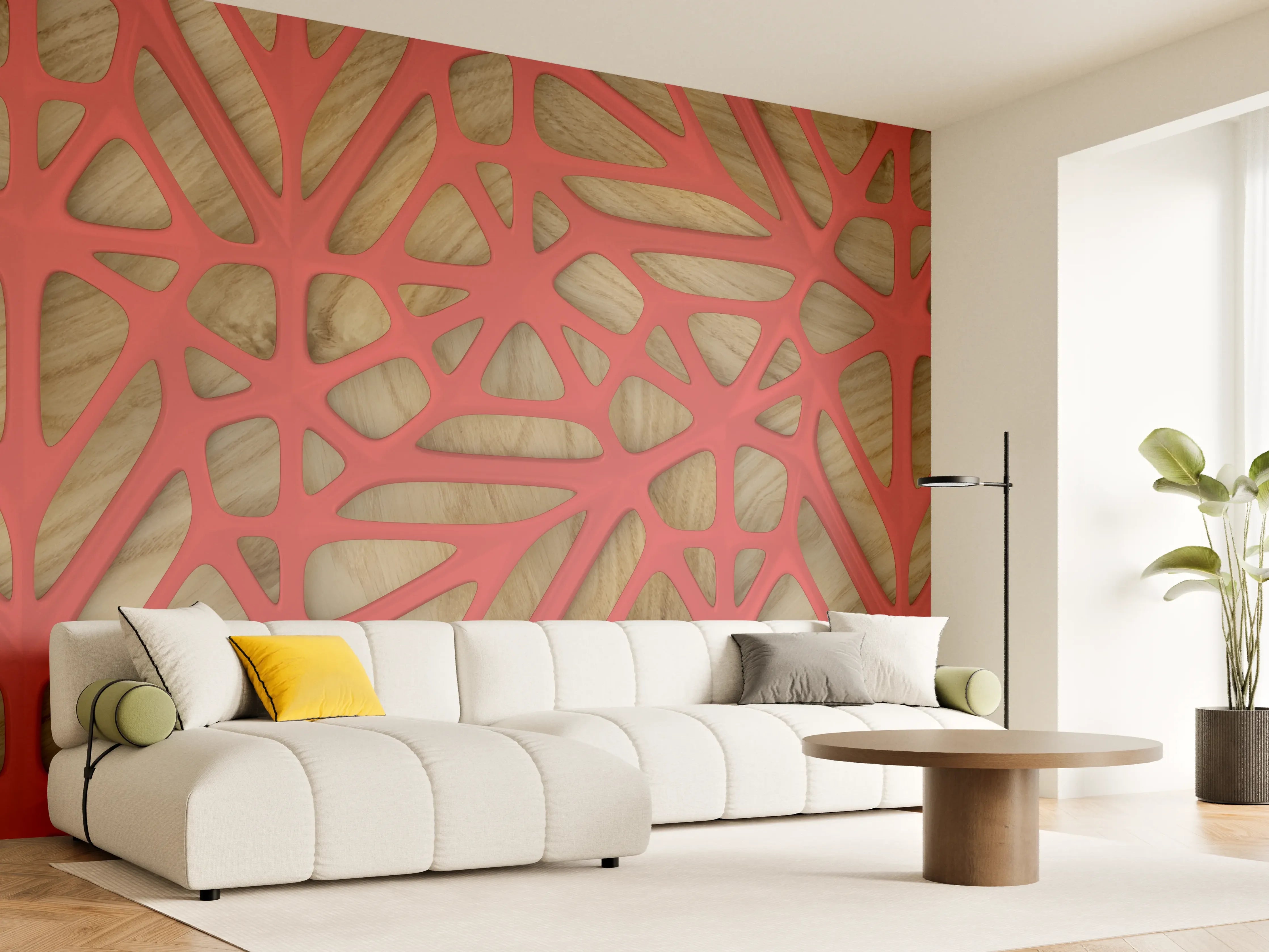 Wandverkleidung Wohnzimmer - Rotes Gitter Muster