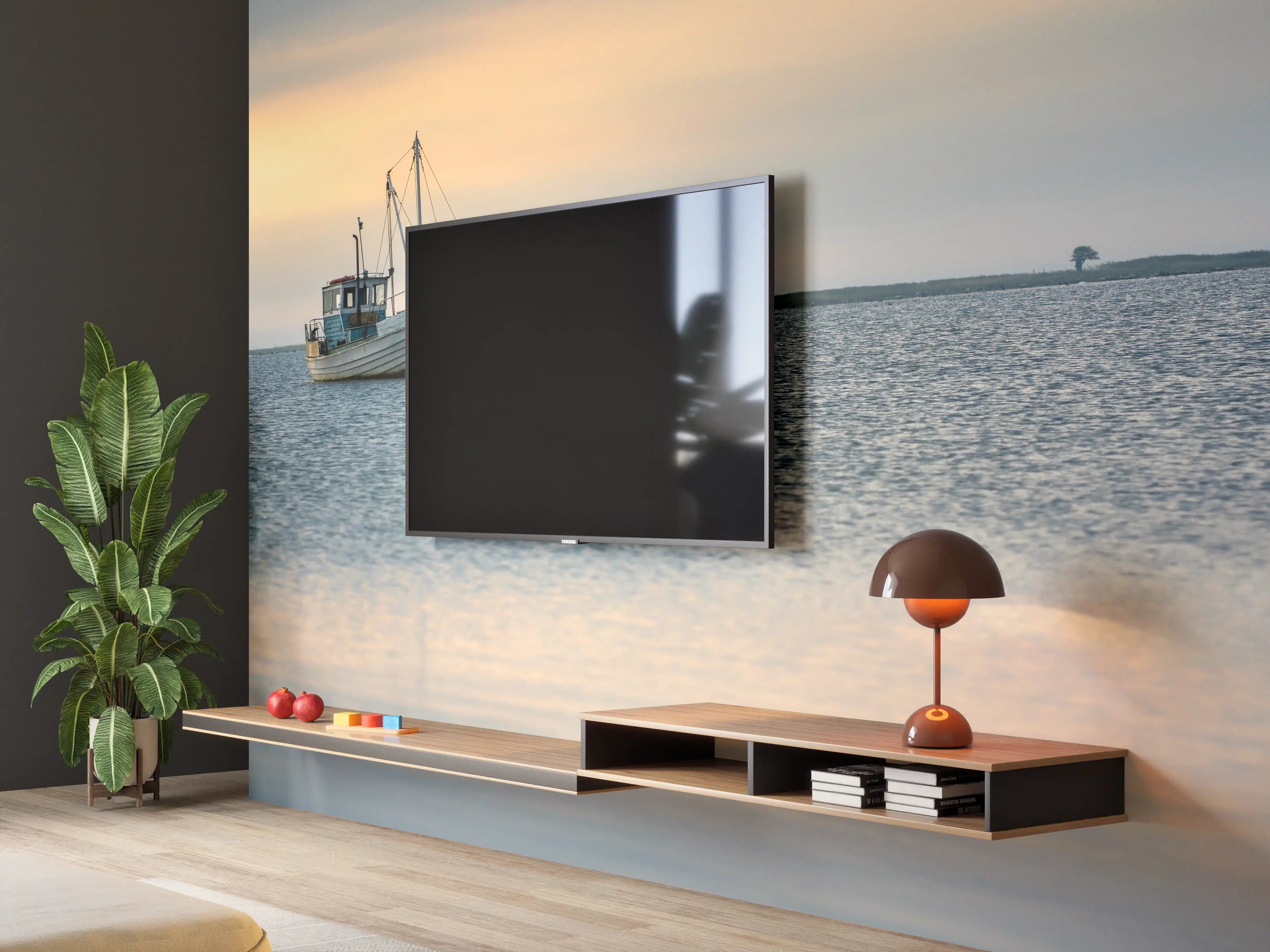 Wandverkleidung Wohnzimmer - Ruhiges Boot auf dem Wasser
