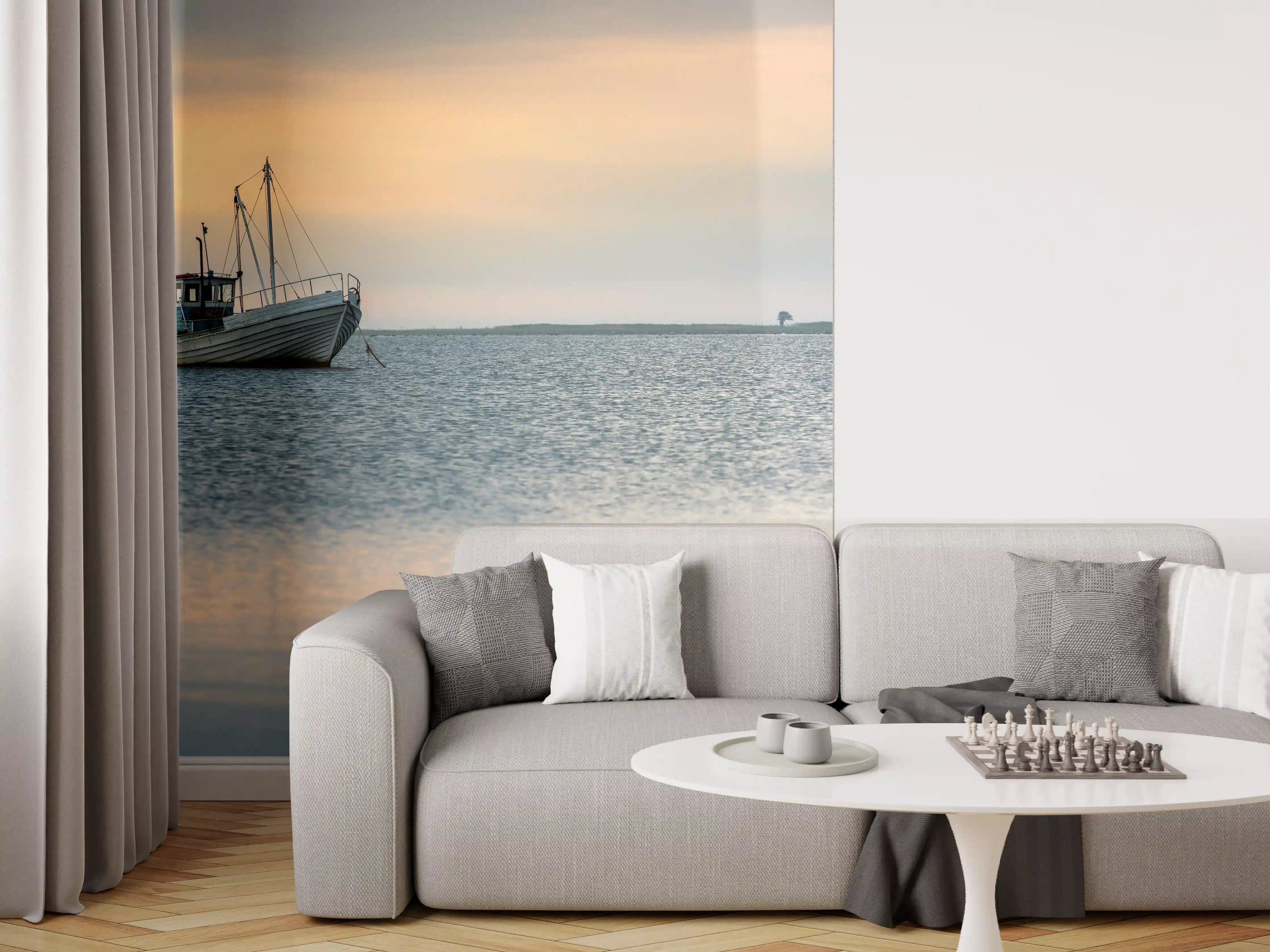 Wandverkleidung Wohnzimmer - Ruhiges Boot auf dem Wasser