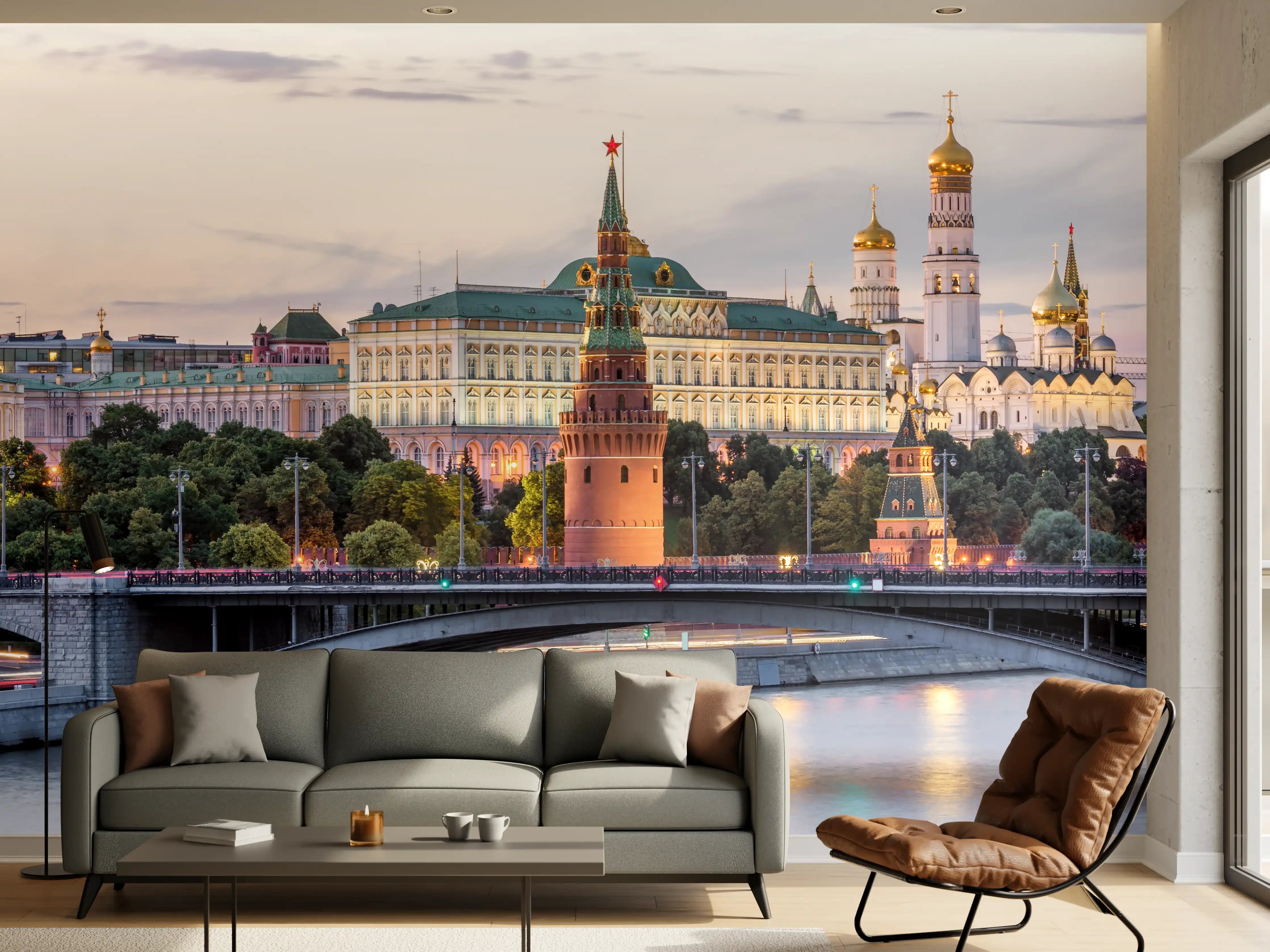 Wandverkleidung Wohnzimmer - Russland Moskau Skyline bei Sonnenuntergang