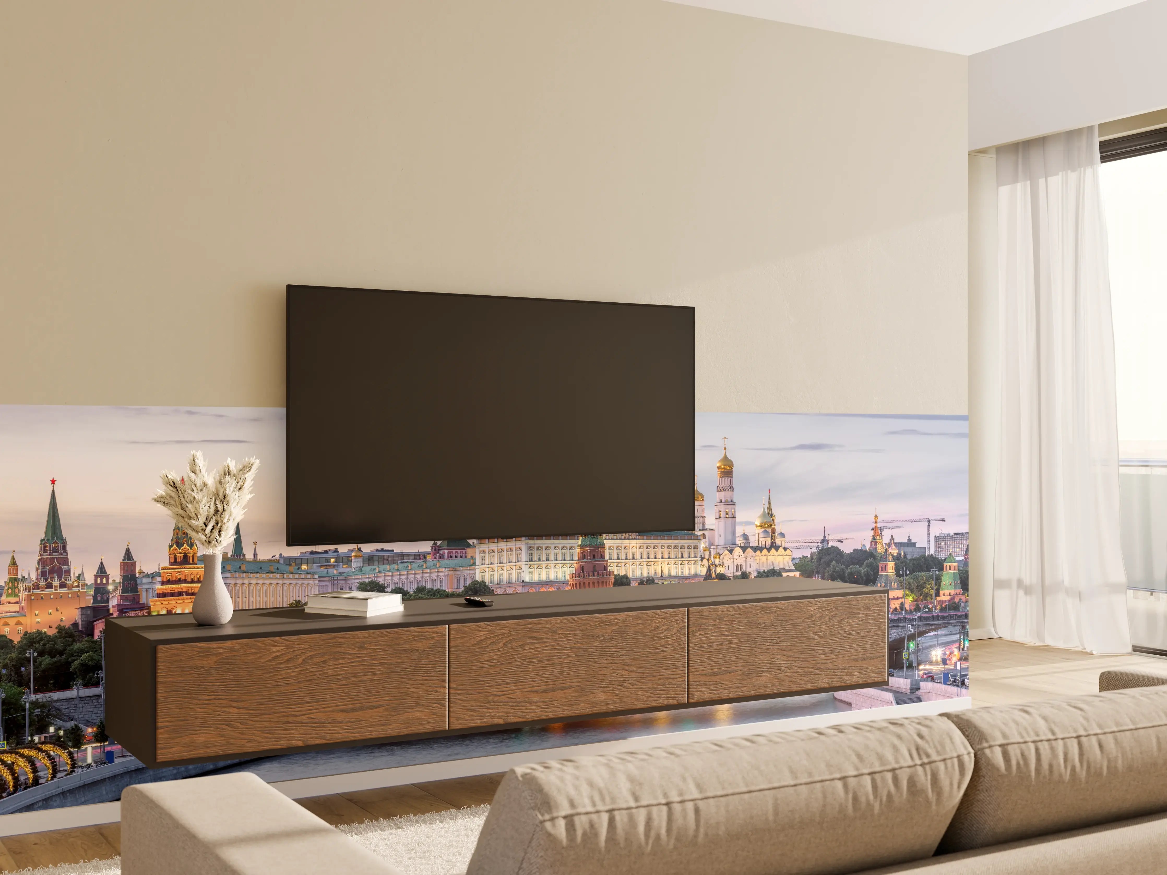 Wandverkleidung Wohnzimmer - Russland Moskau Skyline bei Sonnenuntergang