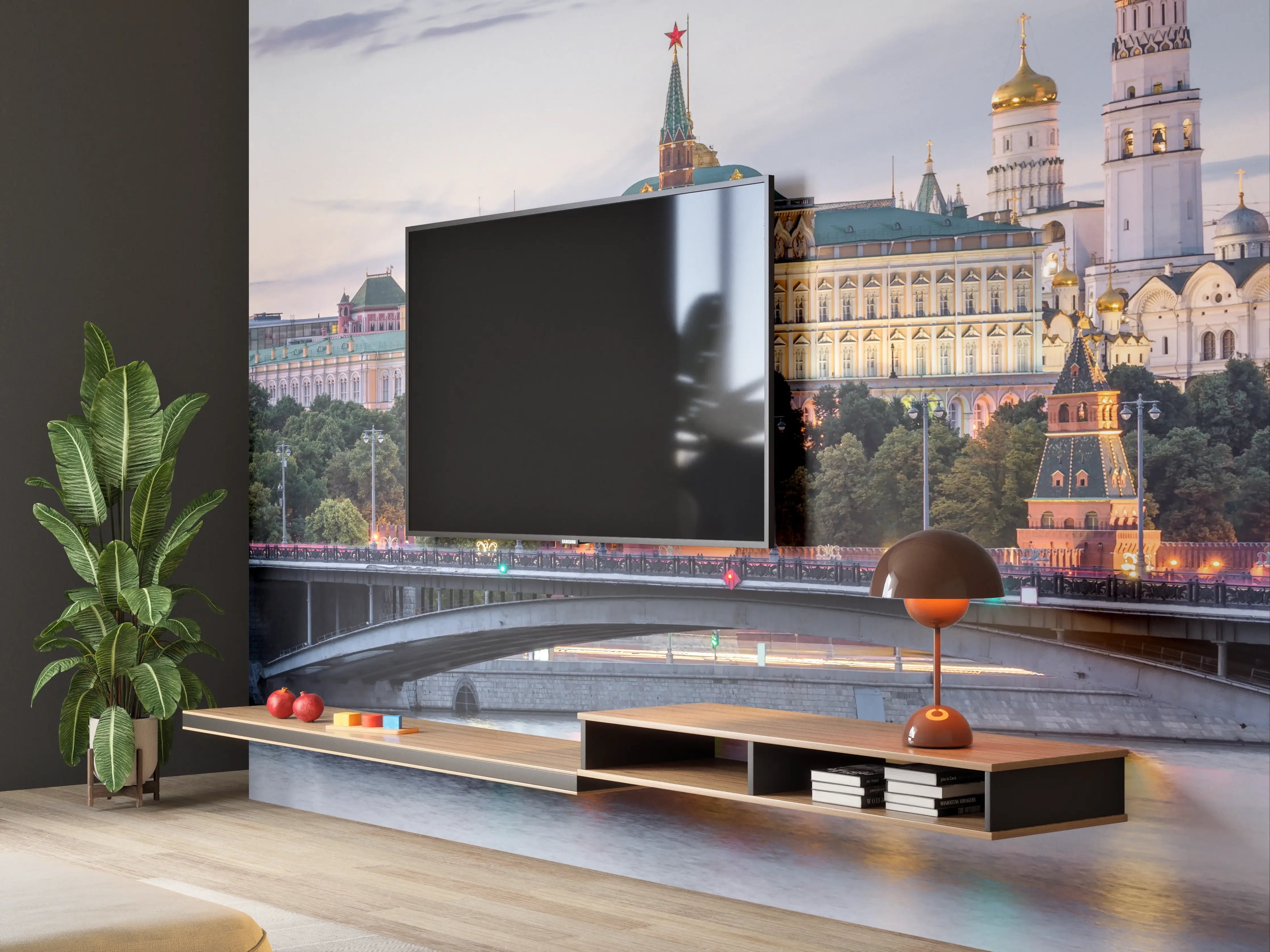 Wandverkleidung Wohnzimmer - Russland Moskau Skyline bei Sonnenuntergang