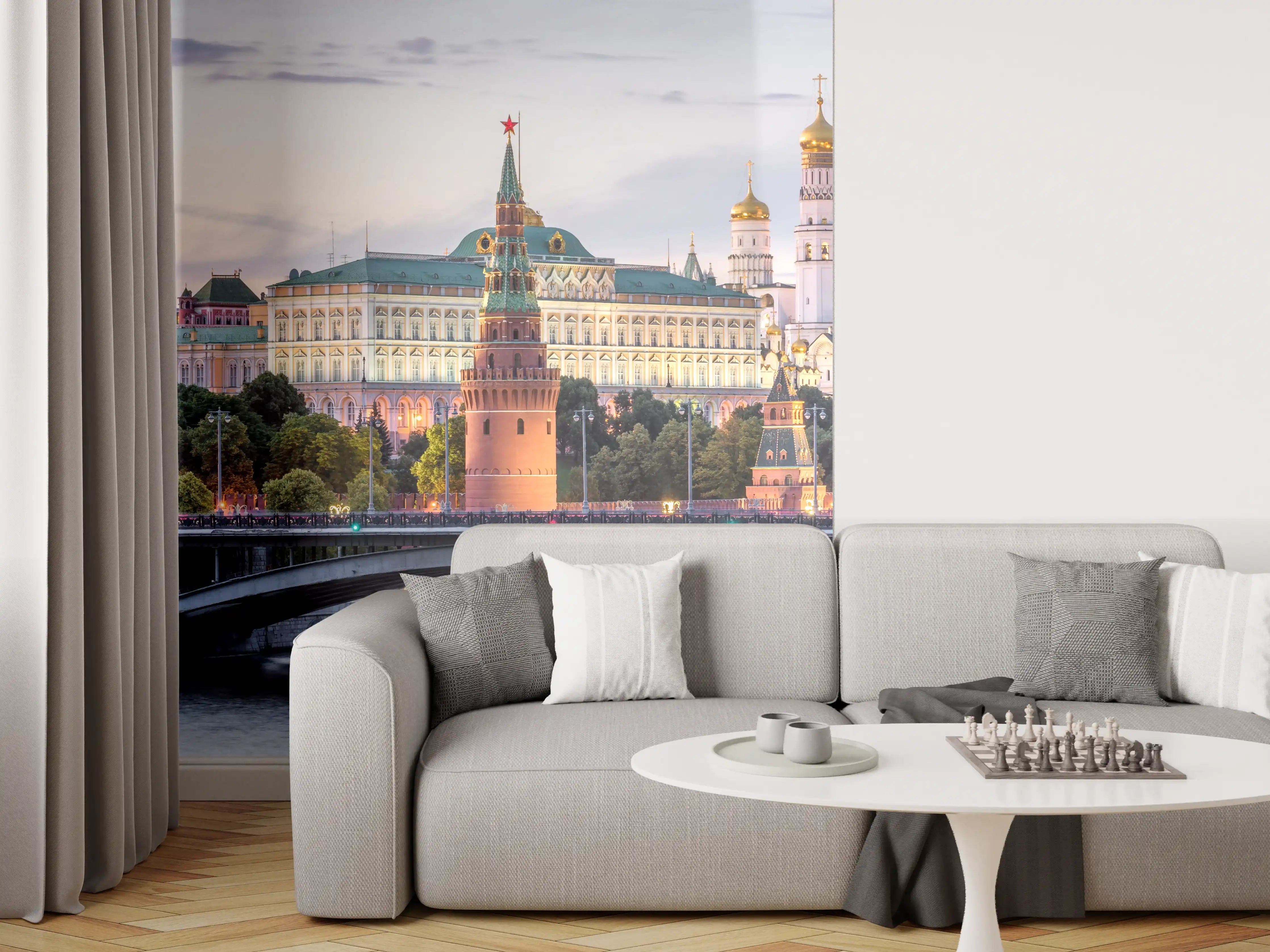 Wandverkleidung Wohnzimmer - Russland Moskau Skyline bei Sonnenuntergang