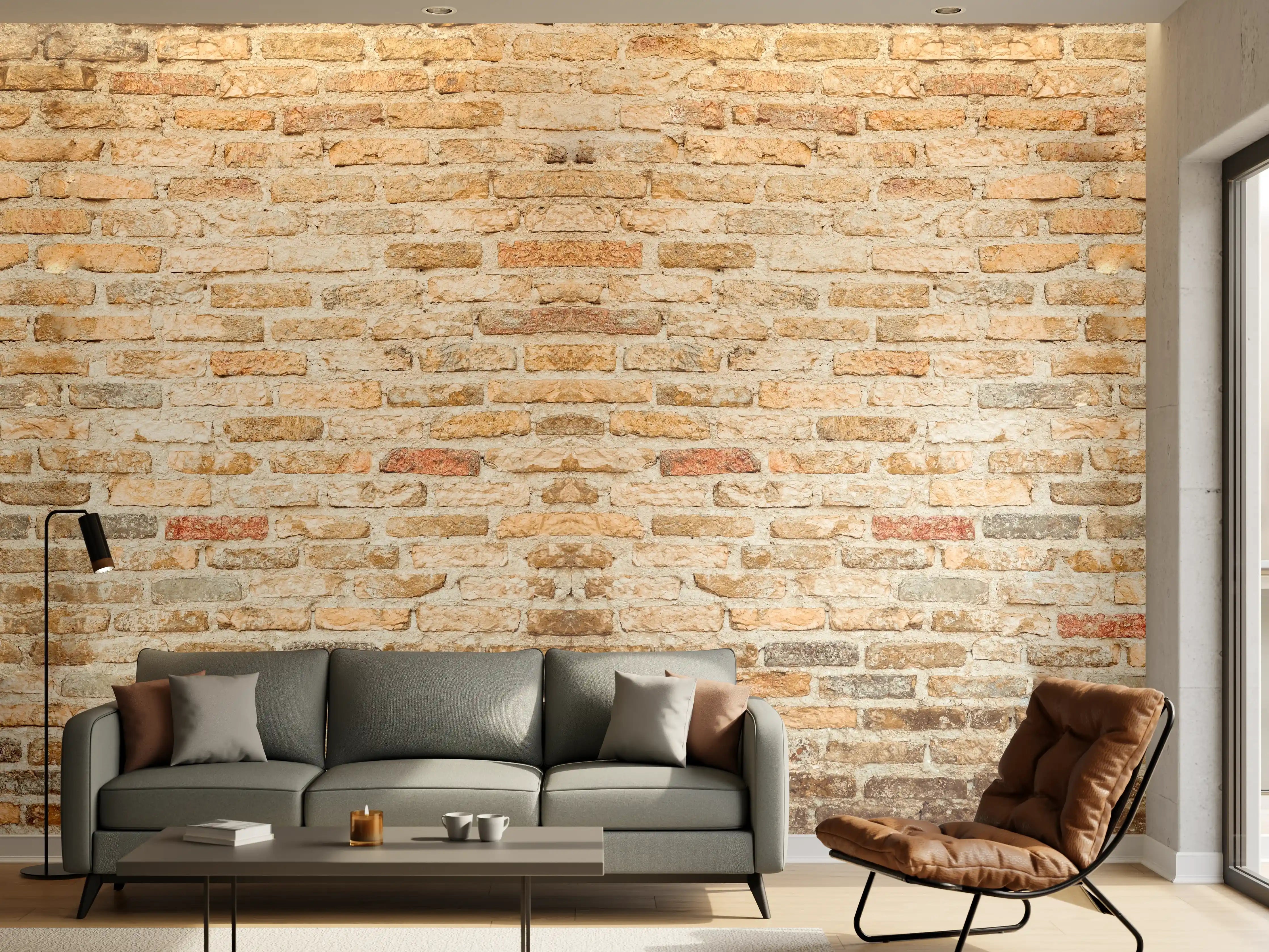 Wandverkleidung Wohnzimmer - Rustikale Backsteinmauer