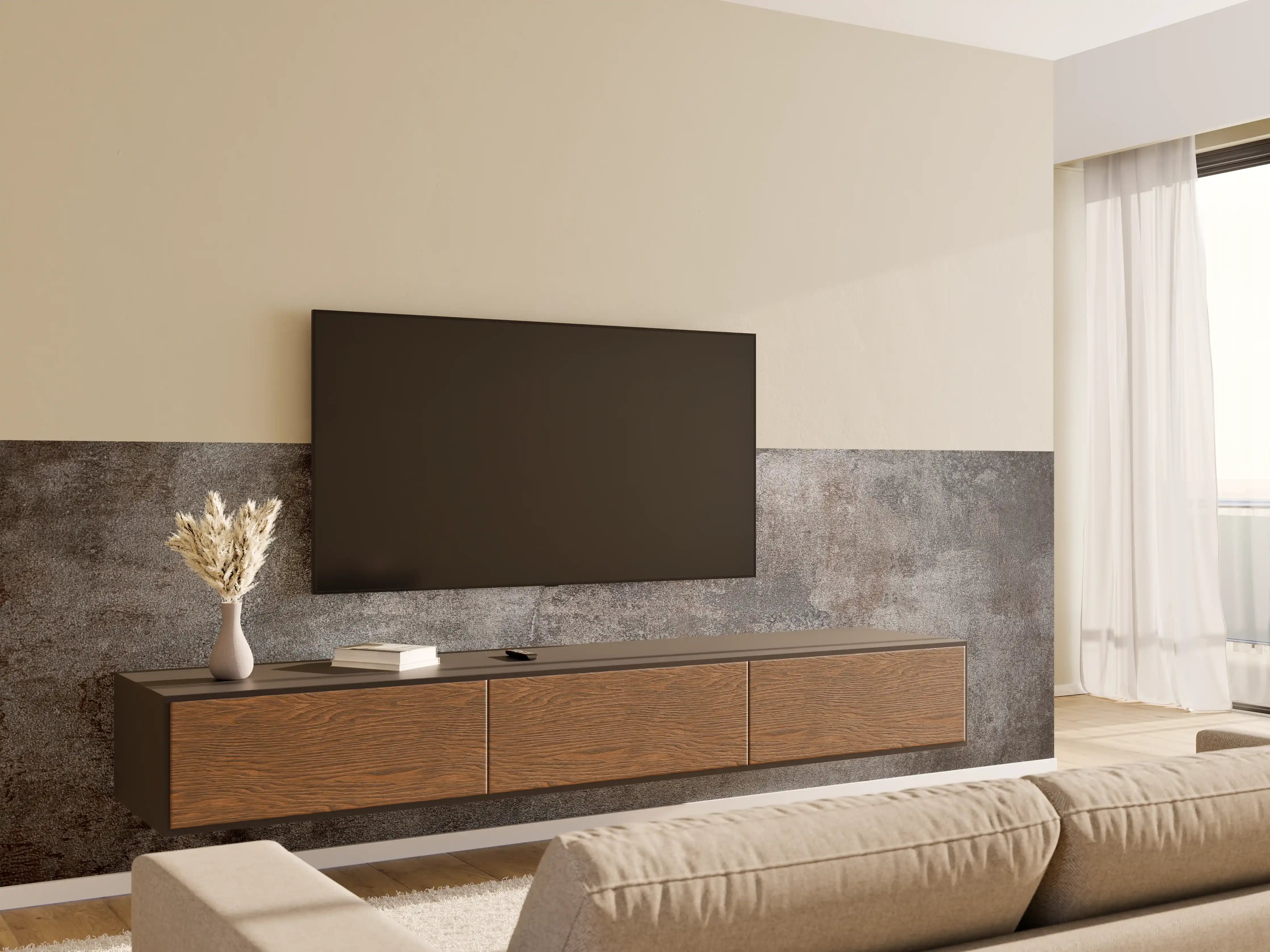 Wandverkleidung Wohnzimmer - Rustikale Betonwand als Hintergrund