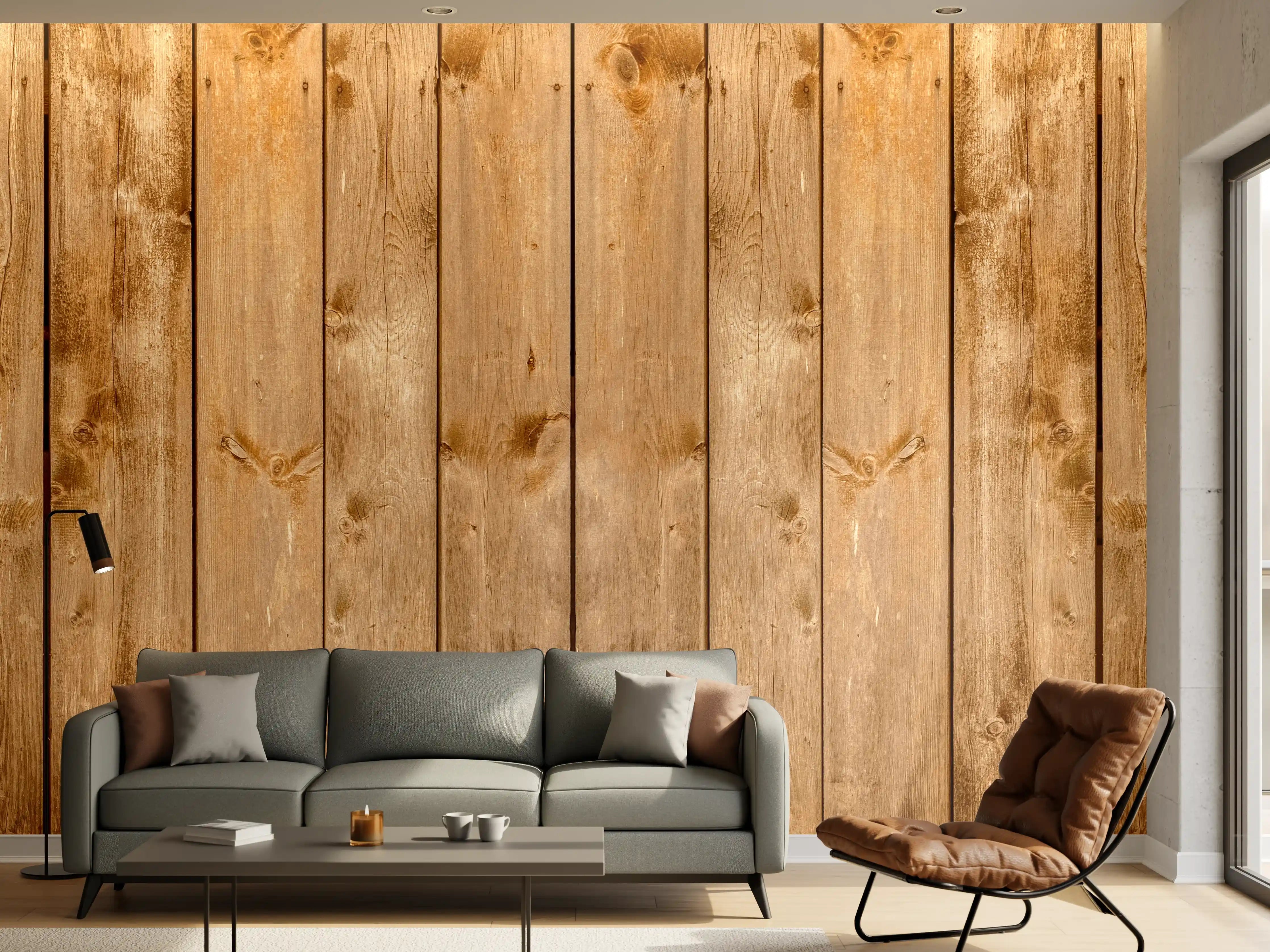 Wandverkleidung Wohnzimmer - Rustikale Holzpaneele Braun