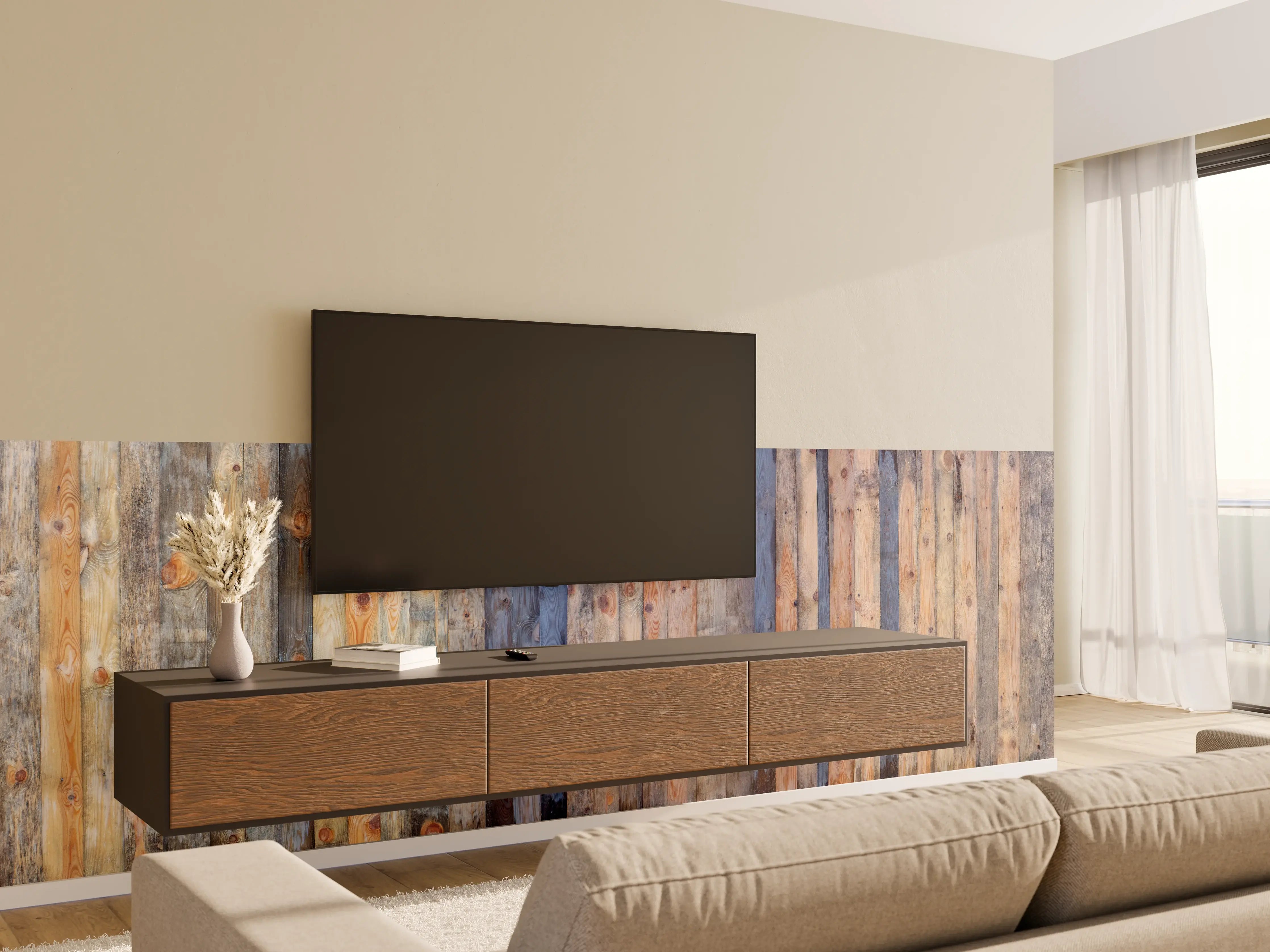 Wandverkleidung Wohnzimmer - Rustikale Holzpaneele Wanddekoration