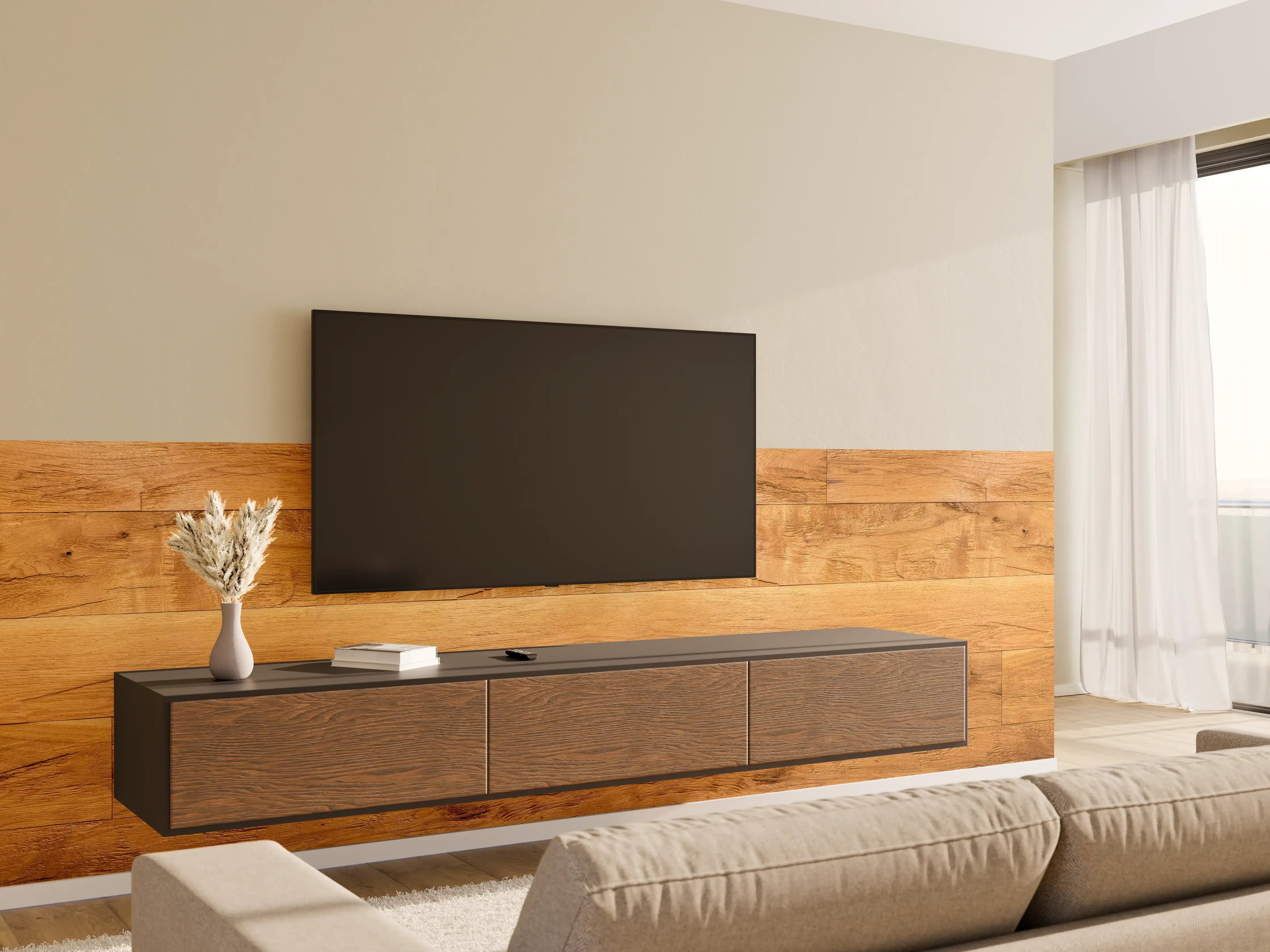 Wandverkleidung Wohnzimmer - Rustikale Holzplatte