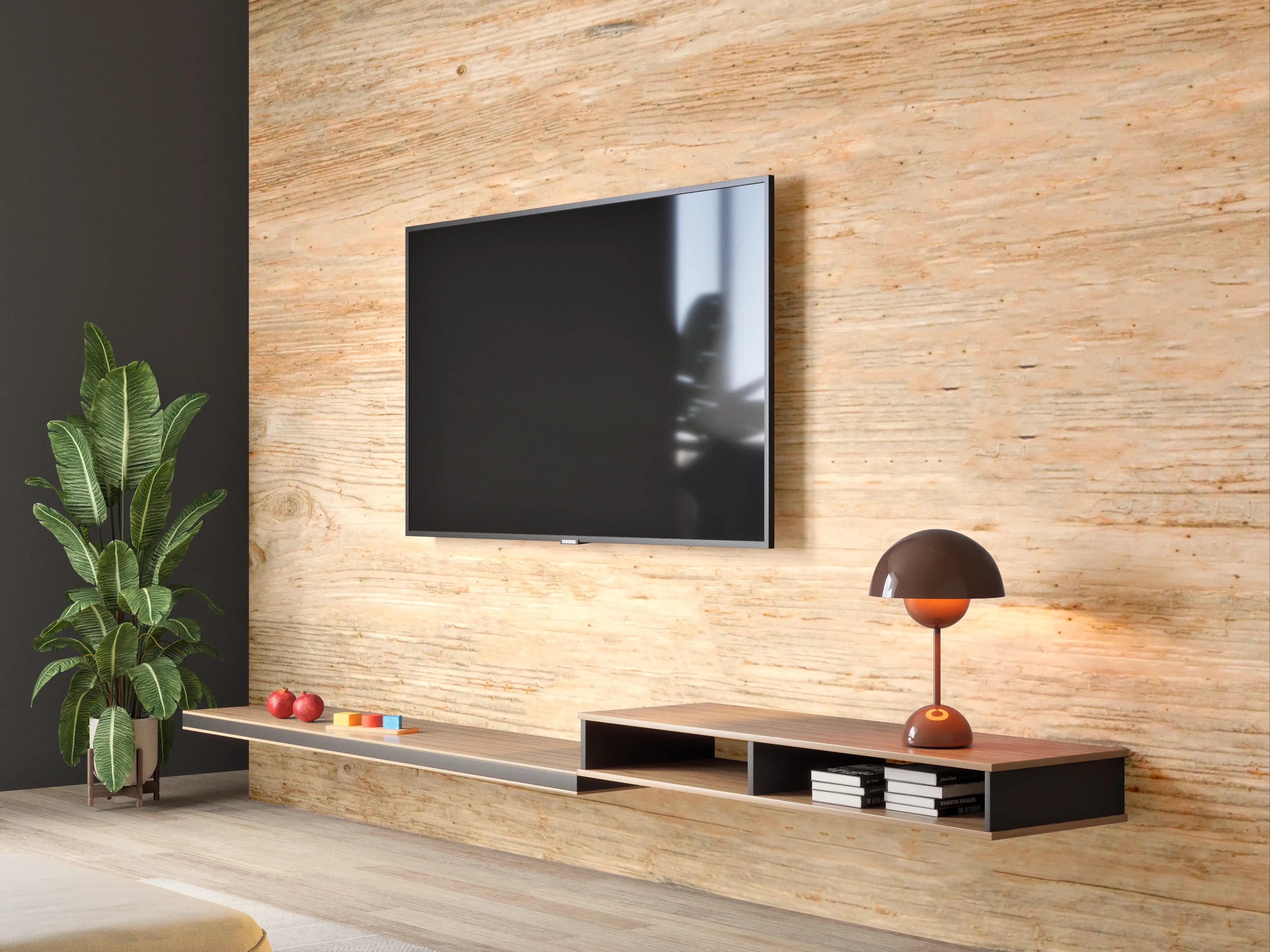 Wandverkleidung Wohnzimmer - Rustikale Holztextur Panorama