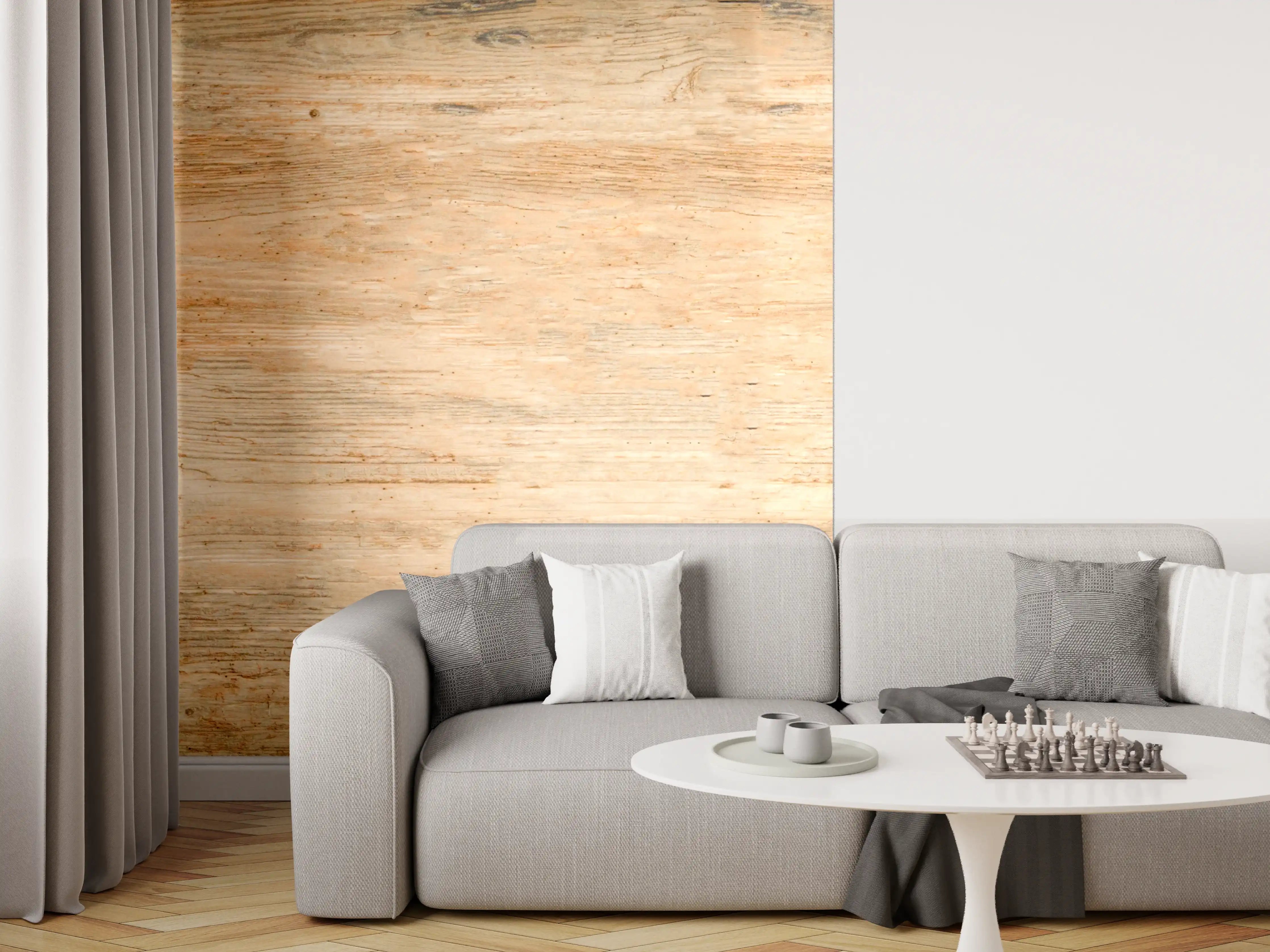 Wandverkleidung Wohnzimmer - Rustikale Holztextur Panorama