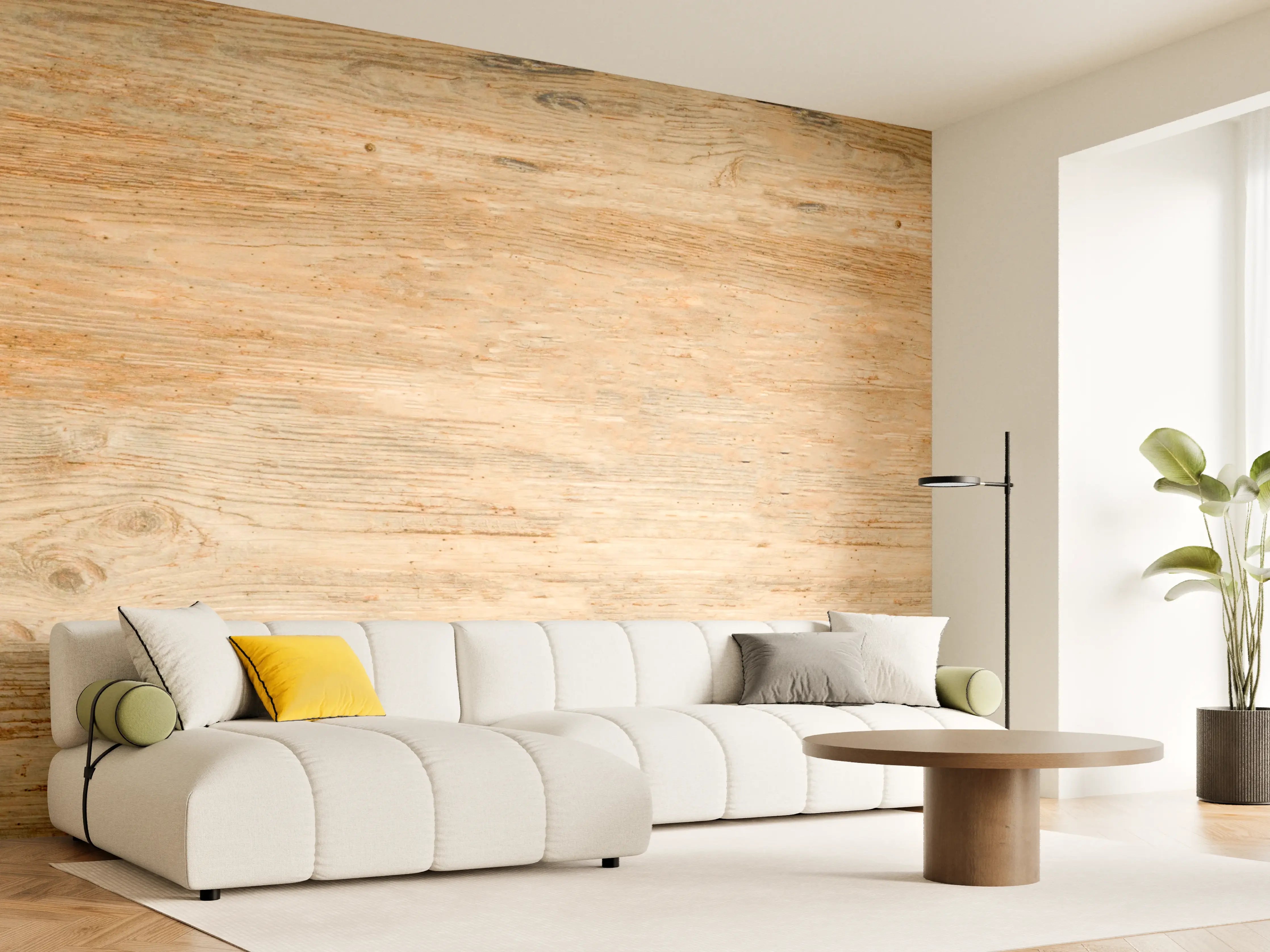 Wandverkleidung Wohnzimmer - Rustikale Holztextur Panorama