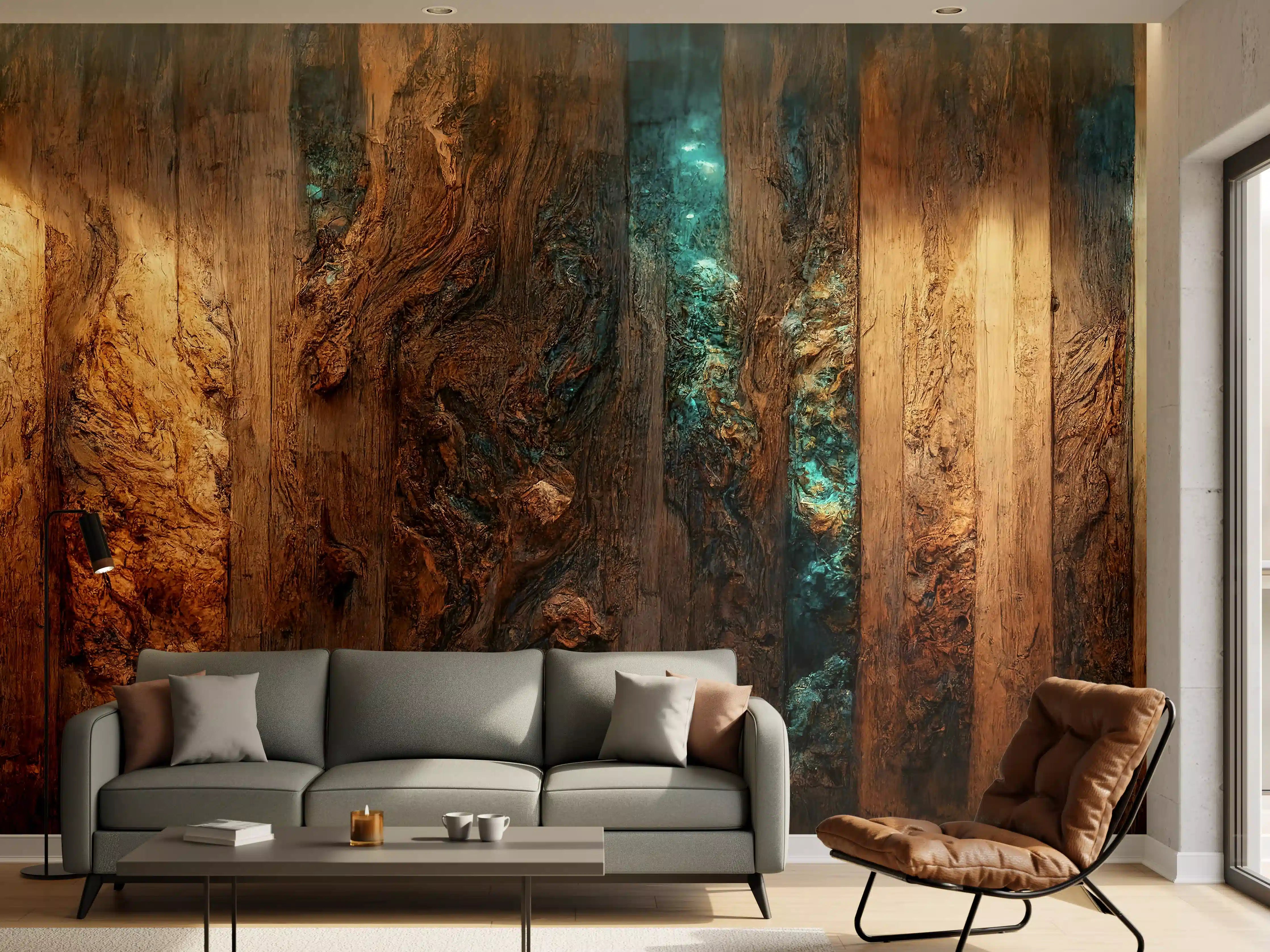 Wandverkleidung Wohnzimmer - Rustikale Holzvertäfelung mit Beleuchtung