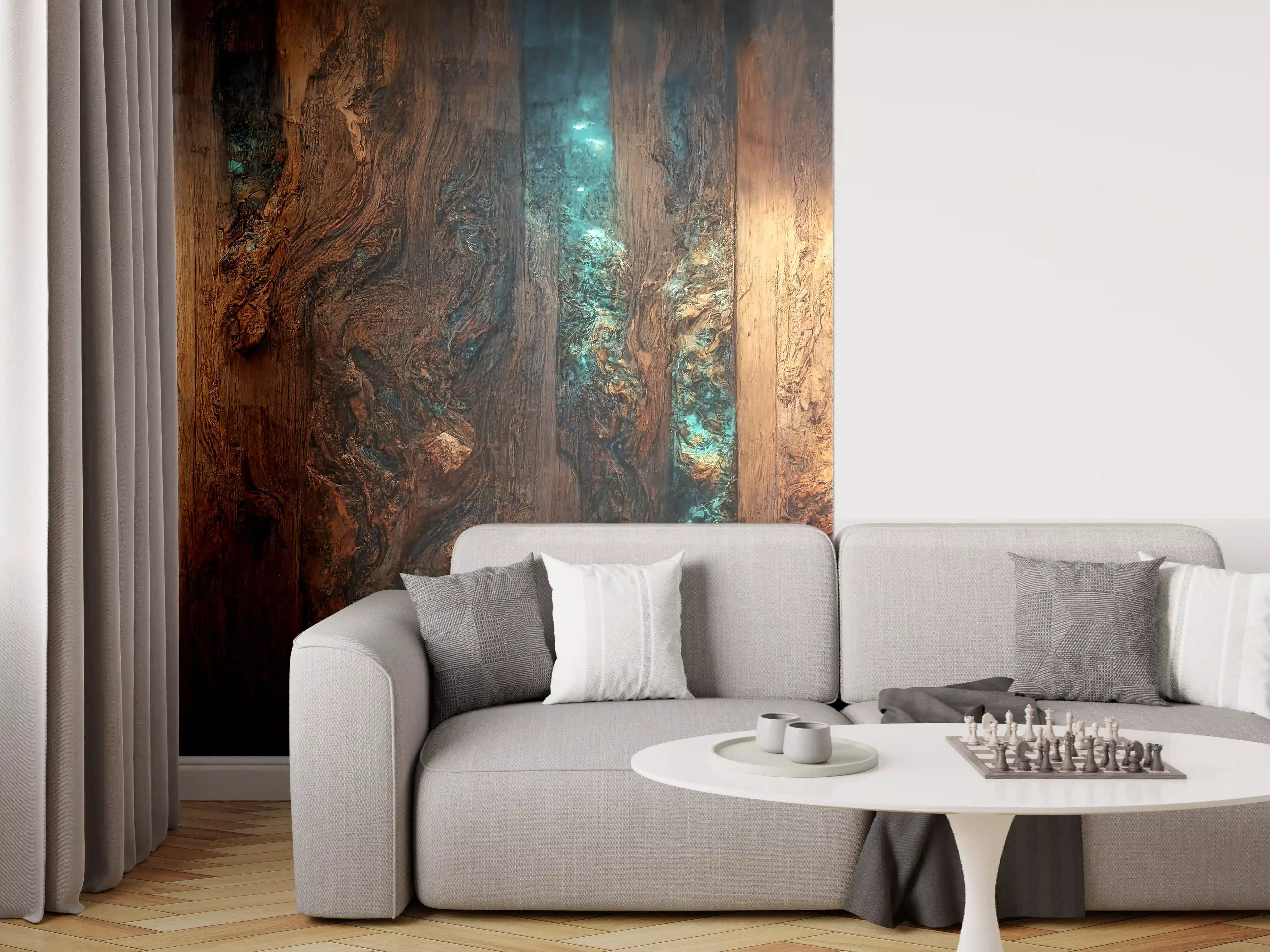 Wandverkleidung Wohnzimmer - Rustikale Holzvertäfelung mit Beleuchtung