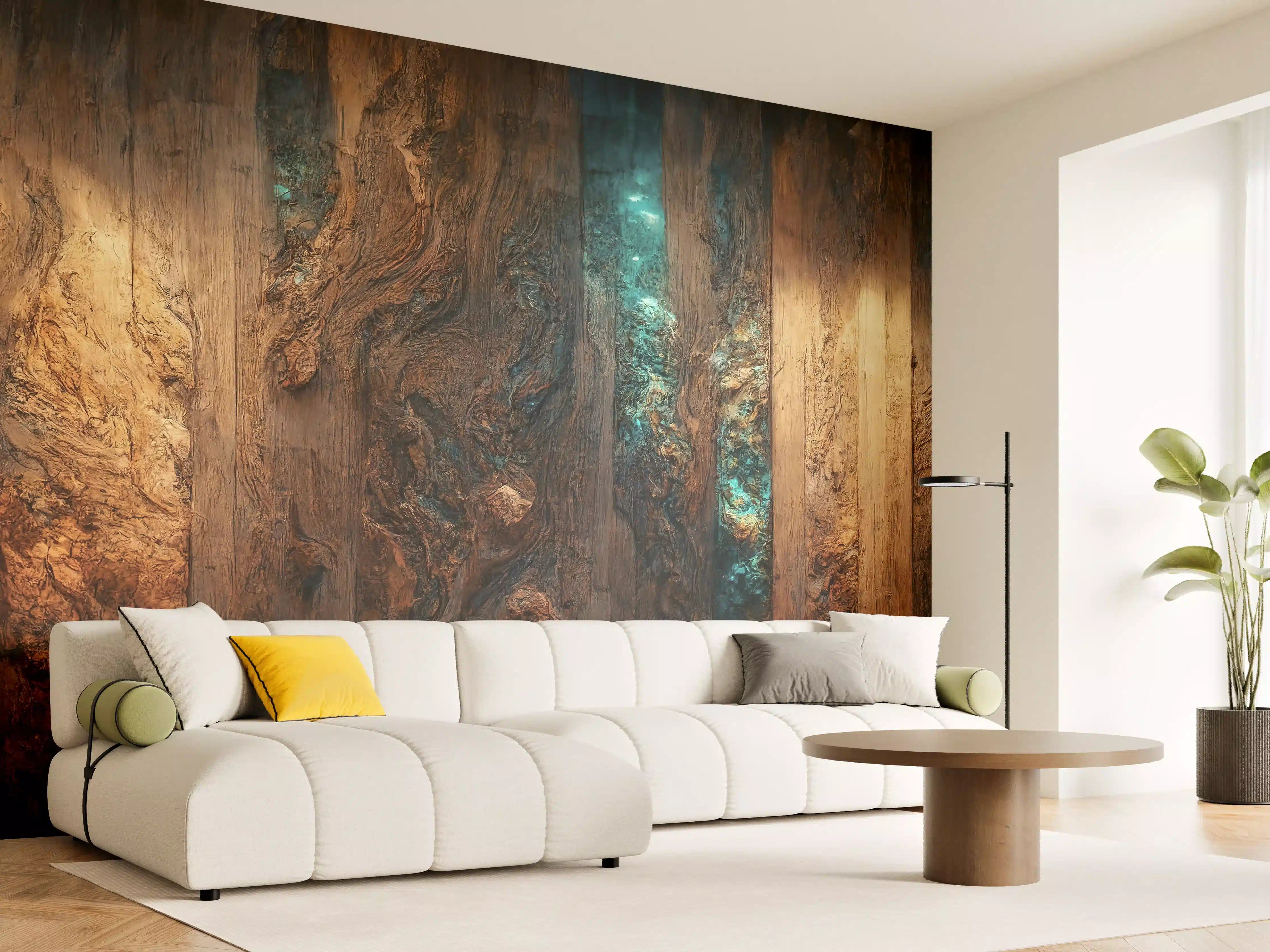 Wandverkleidung Wohnzimmer - Rustikale Holzvertäfelung mit Beleuchtung