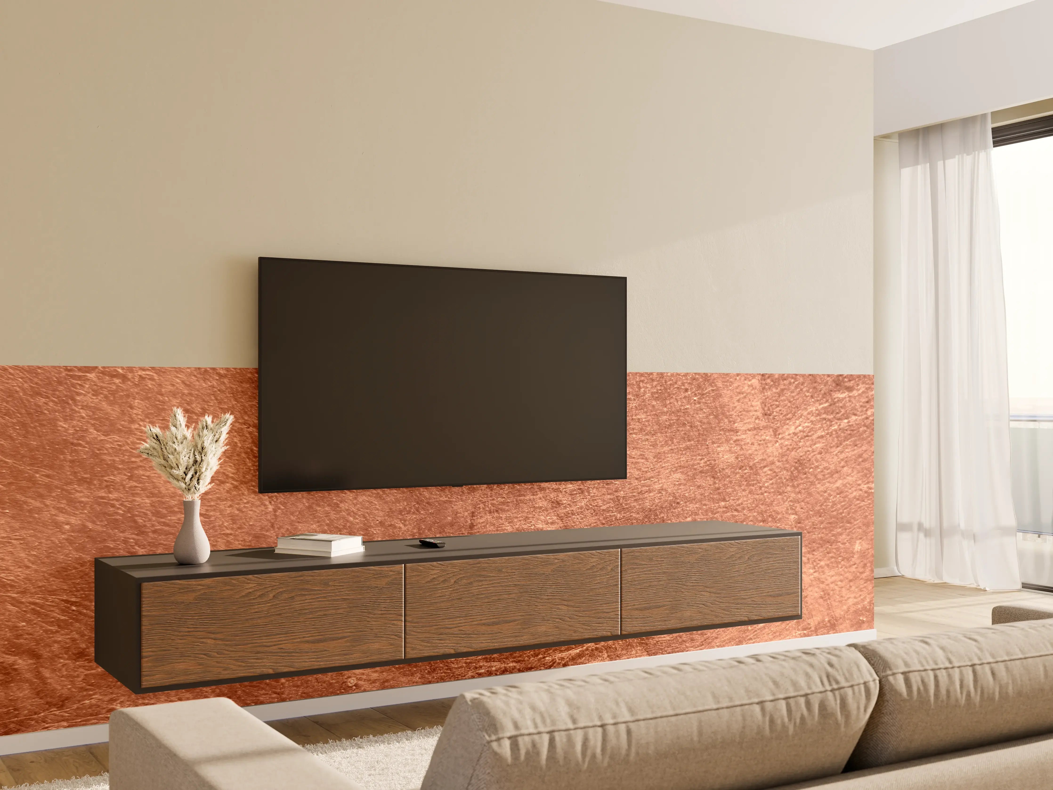 Wandverkleidung Wohnzimmer - Rustikales Kupfer-Design
