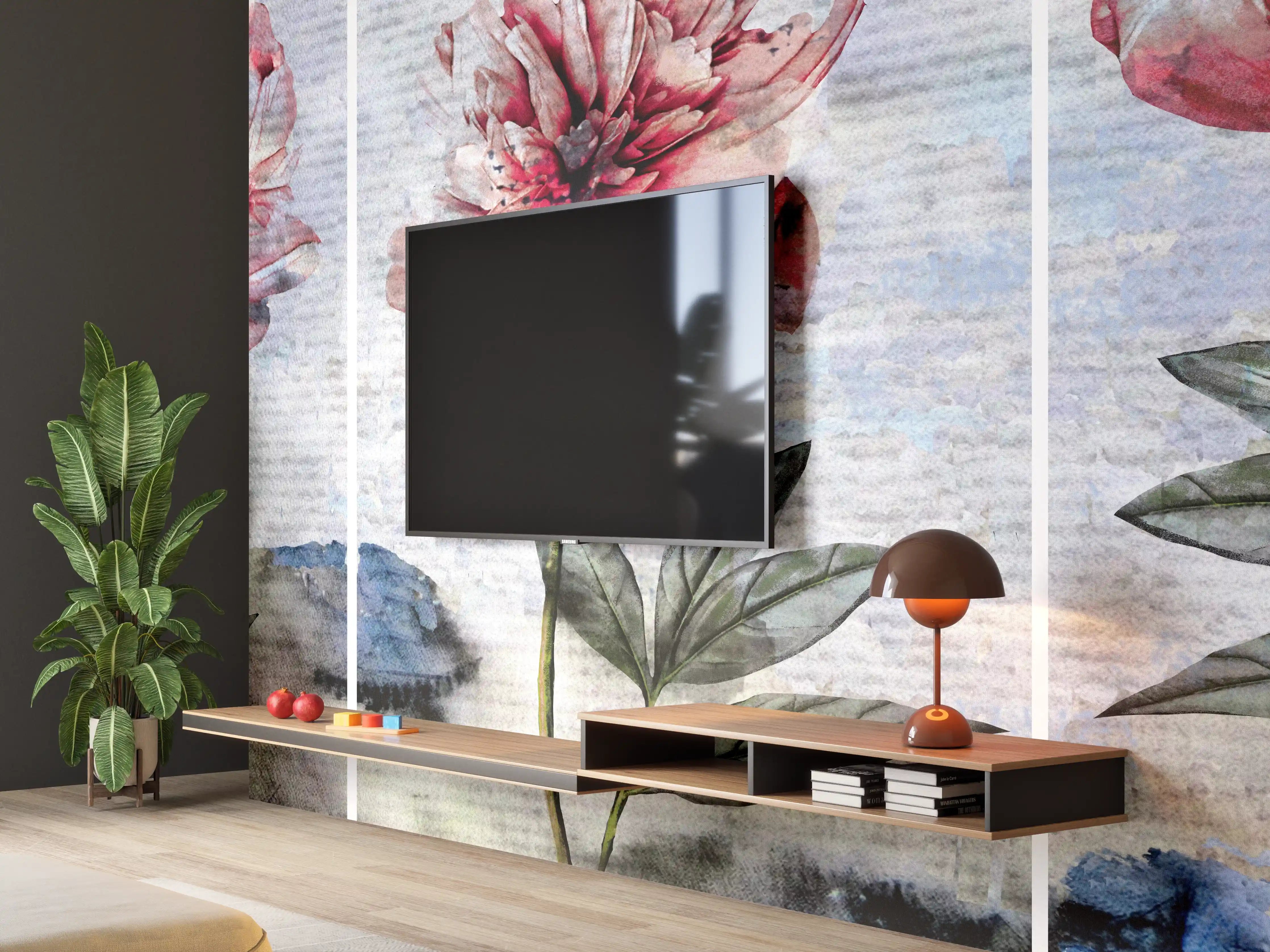 Wandverkleidung Wohnzimmer - Sammlung von rosa Blumen - Ölgemälden