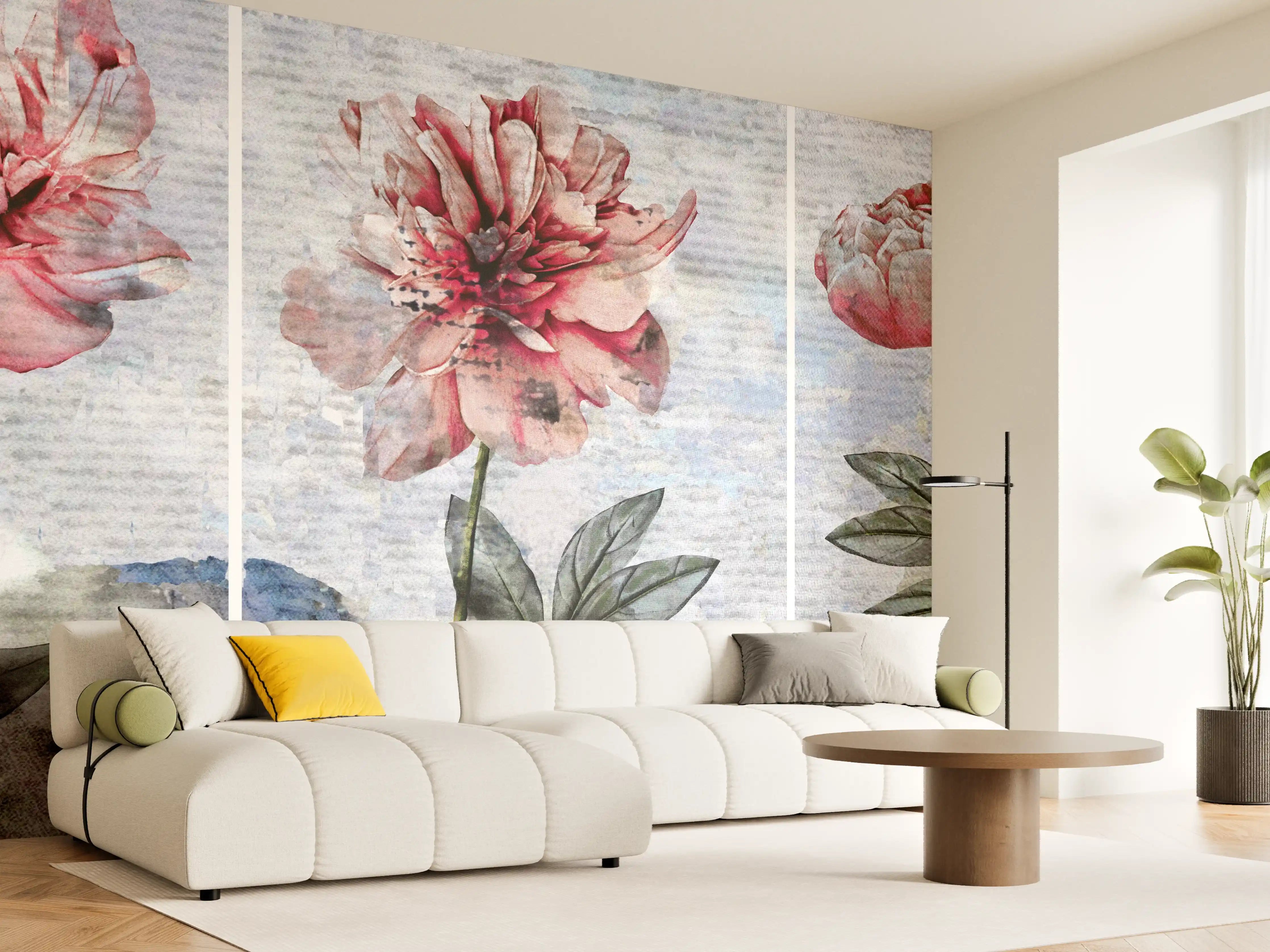 Wandverkleidung Wohnzimmer - Sammlung von rosa Blumen - Ölgemälden