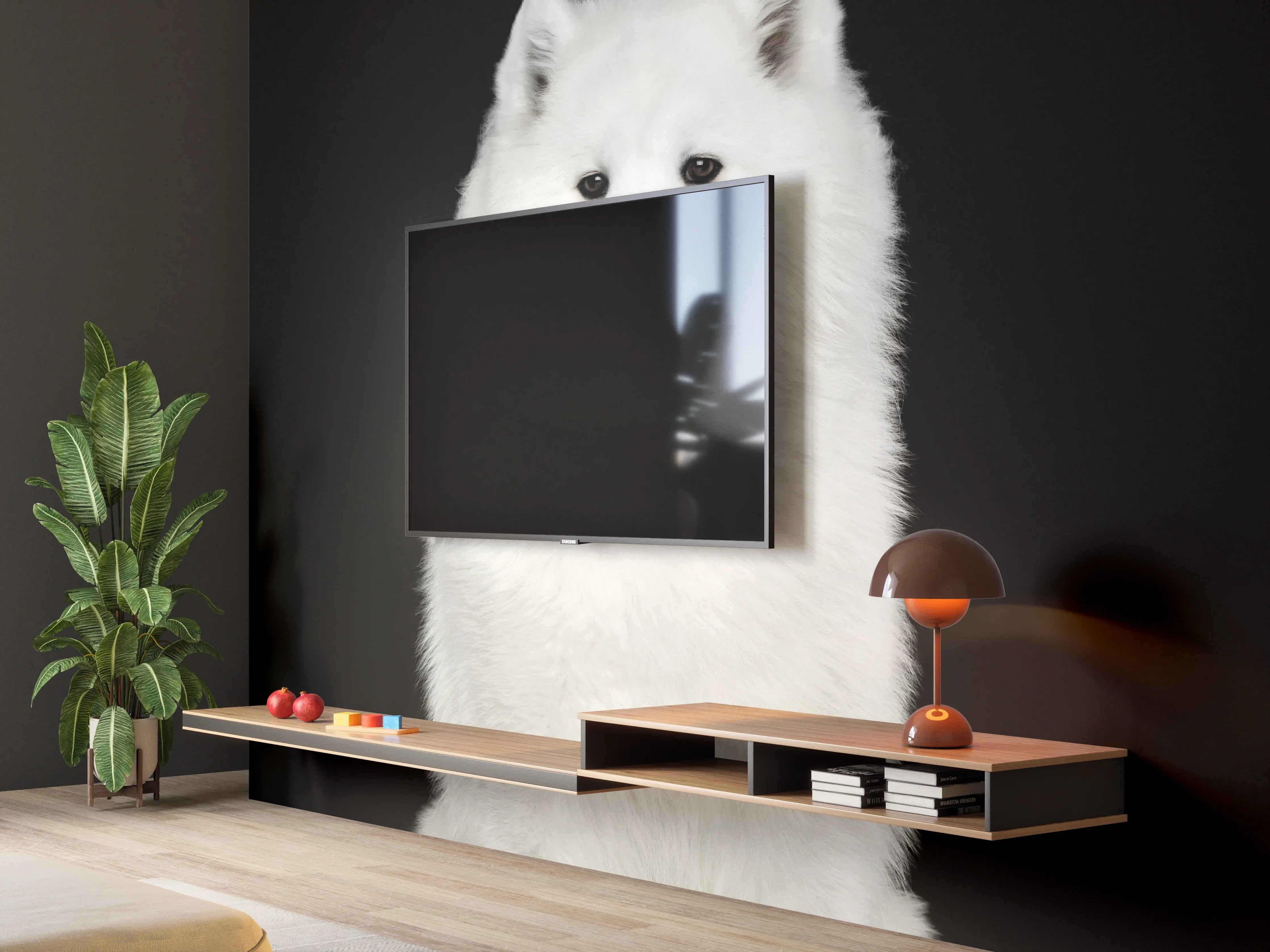 Wandverkleidung Wohnzimmer - Samojeden Hund