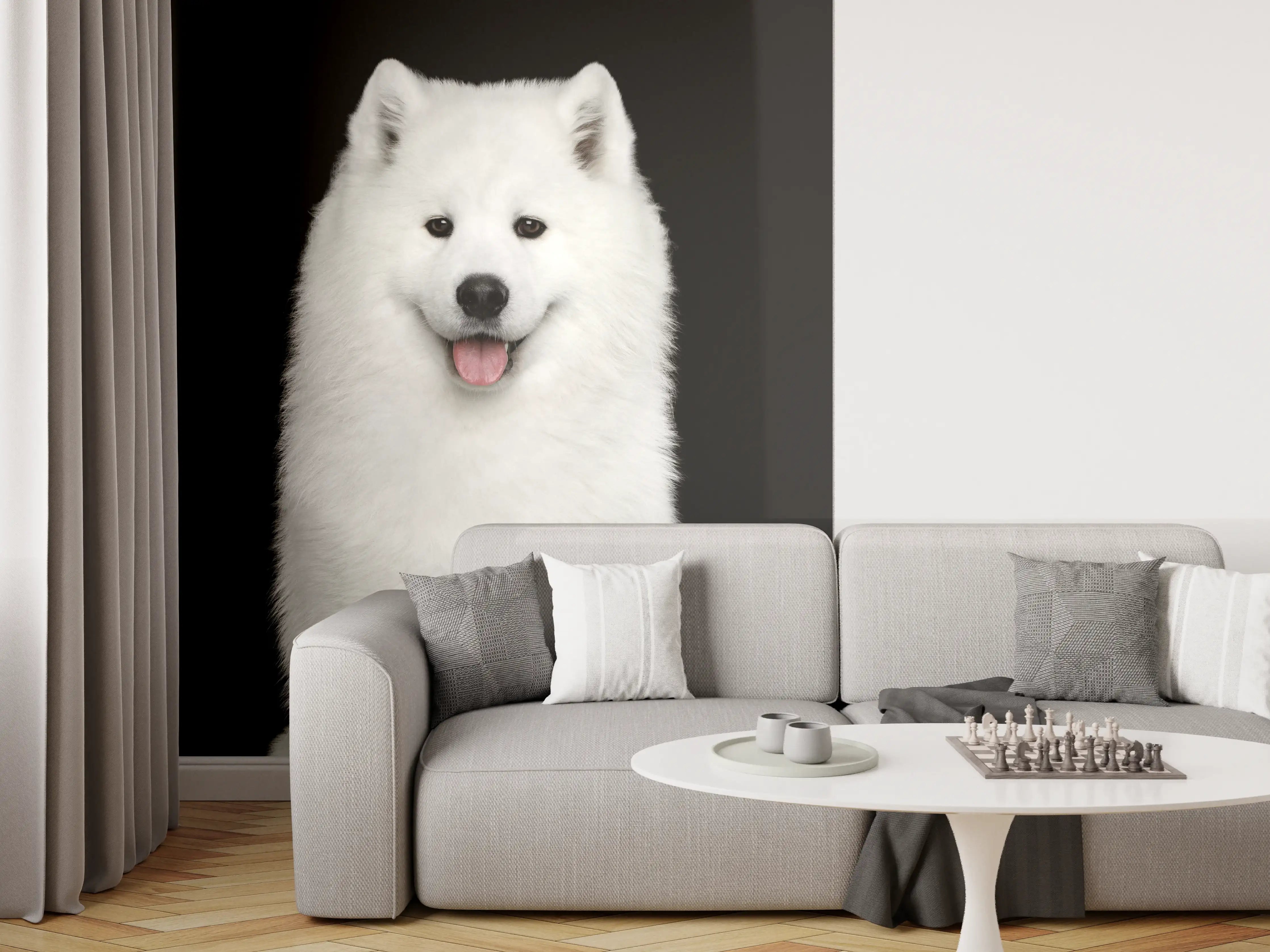 Wandverkleidung Wohnzimmer - Samojeden Hund