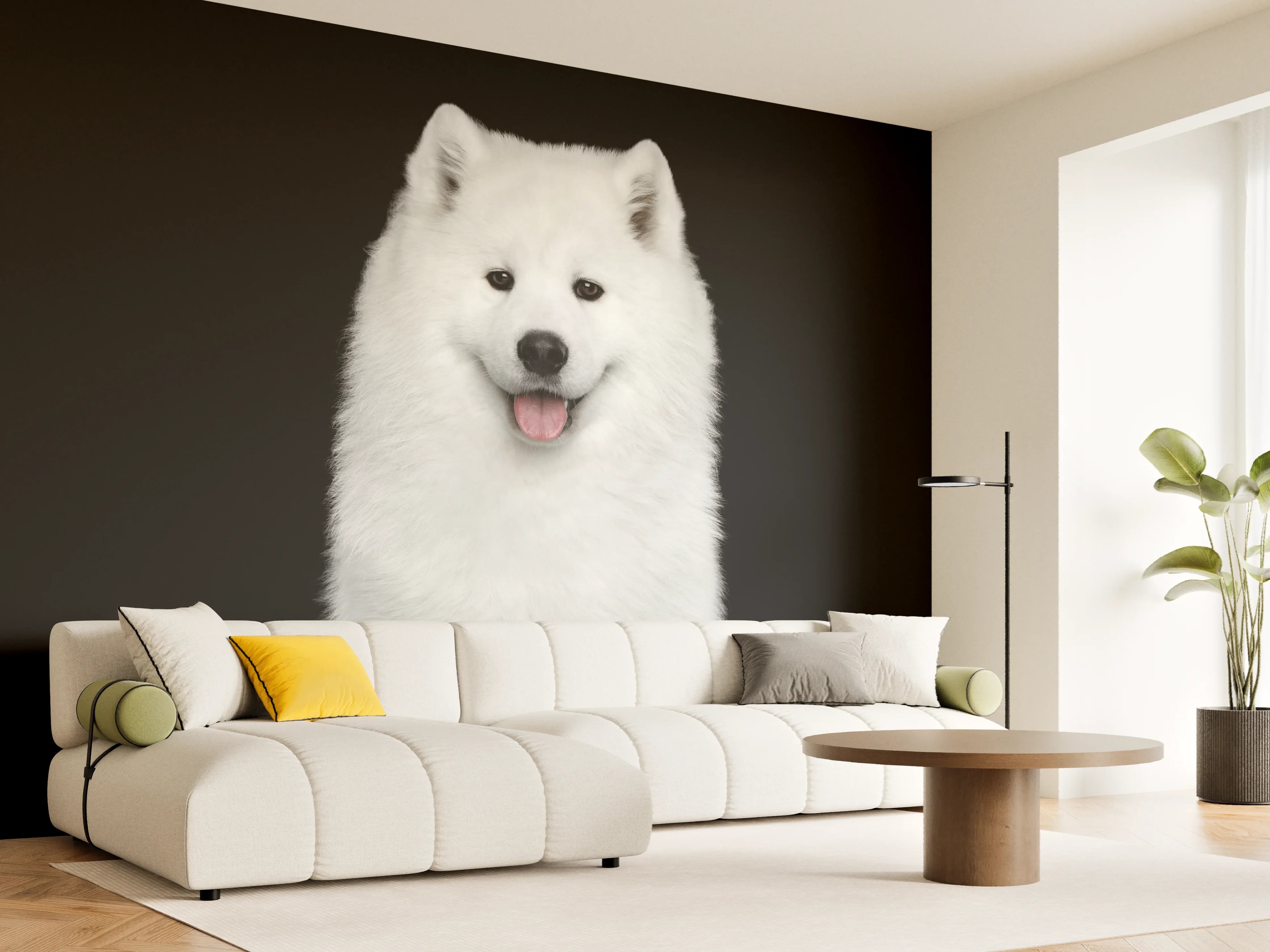 Wandverkleidung Wohnzimmer - Samojeden Hund