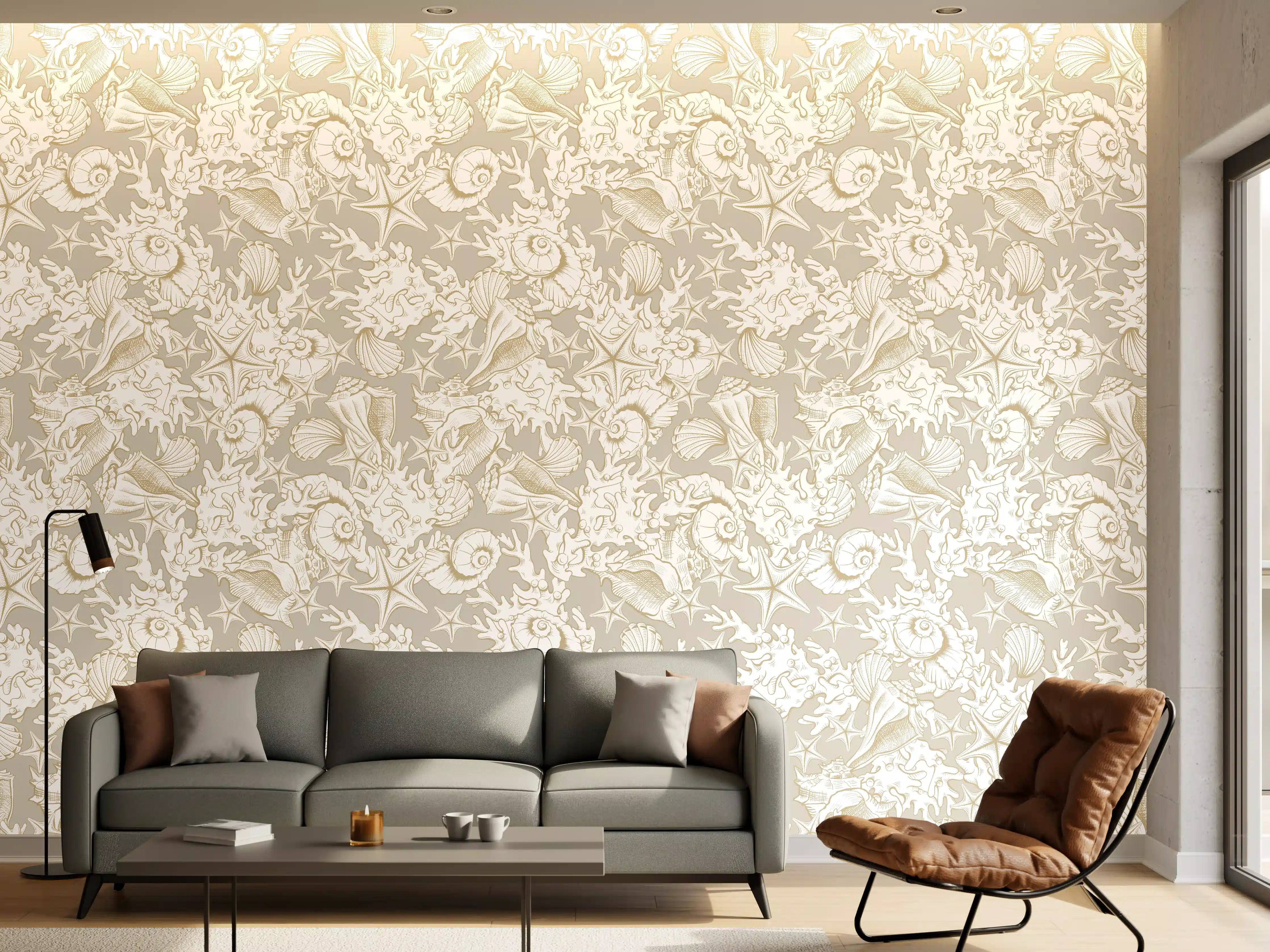 Wandverkleidung Wohnzimmer - Sandiges Muschel-Muster Beige