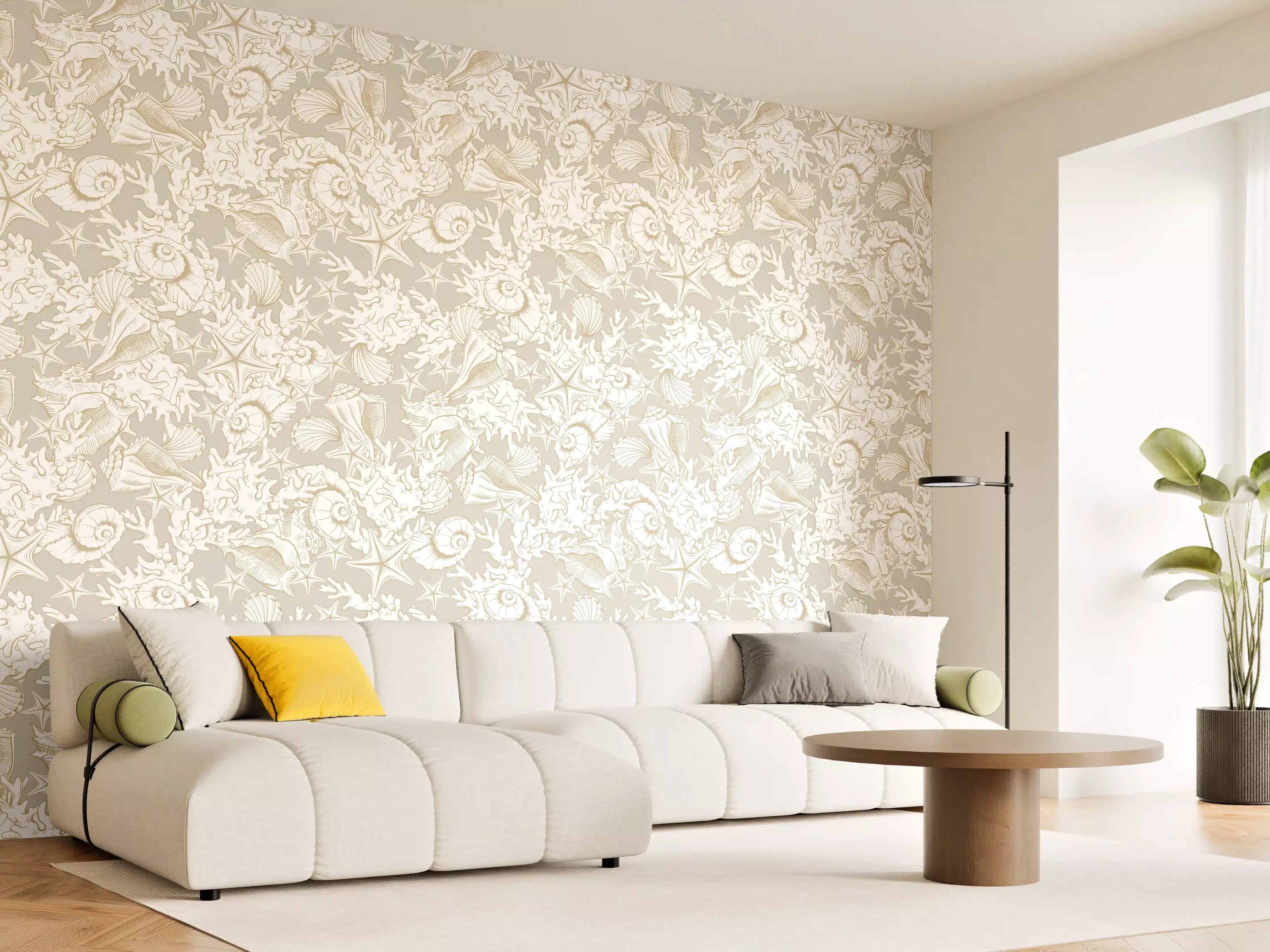 Wandverkleidung Wohnzimmer - Sandiges Muschel-Muster Beige
