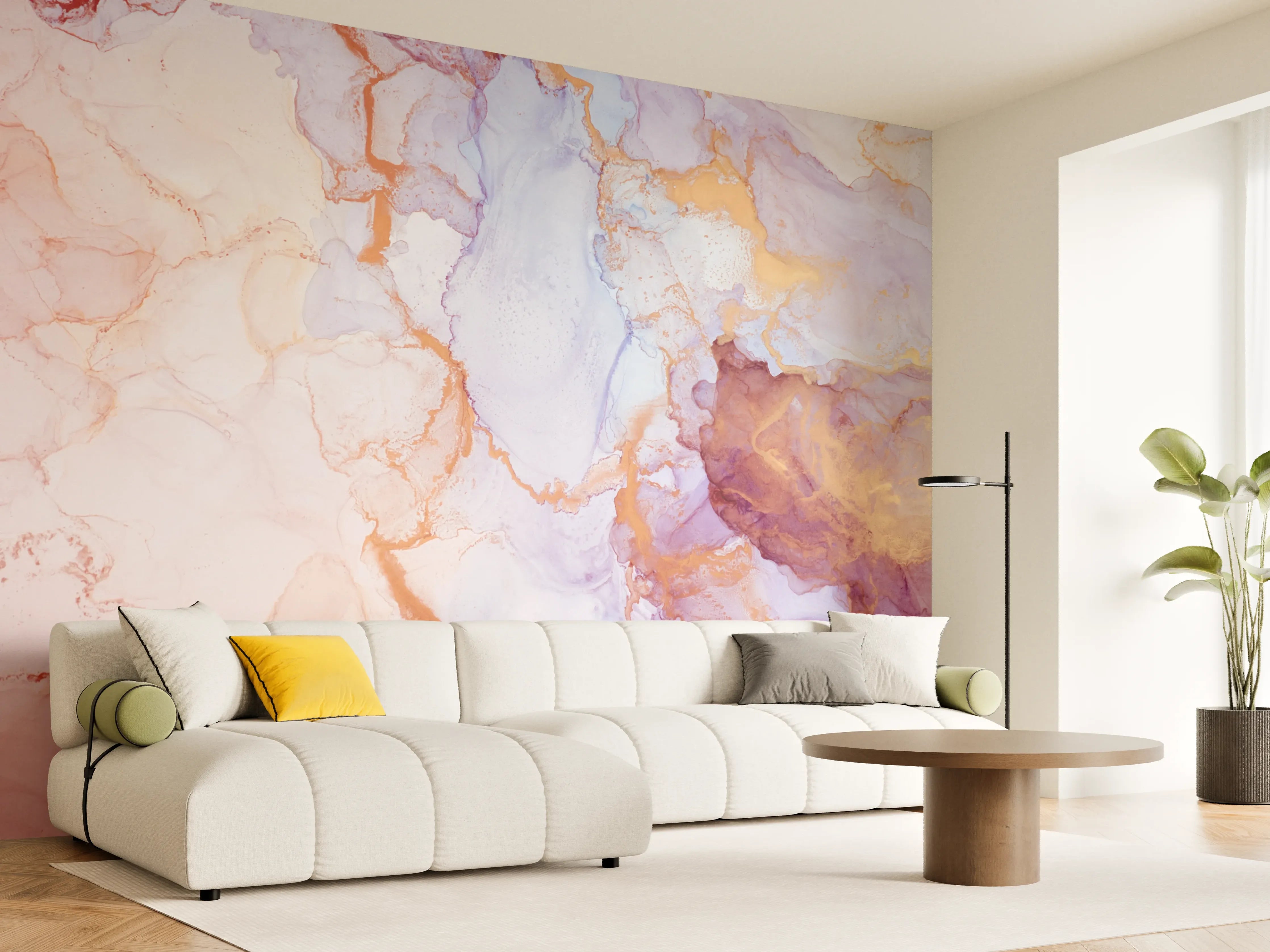 Wandverkleidung Wohnzimmer - Sanfte Aquarell-Textur in Pastellfarben