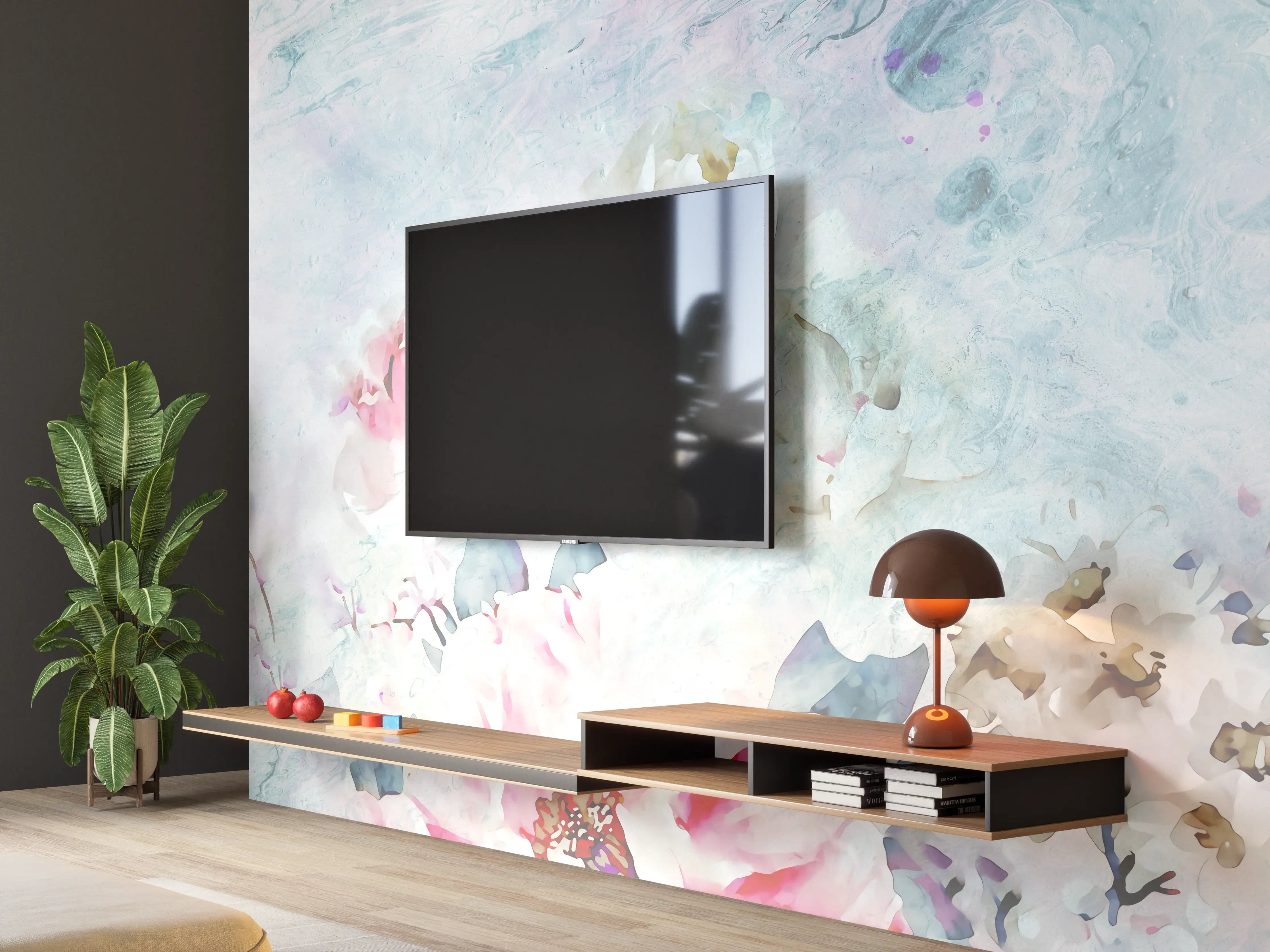 Wandverkleidung Wohnzimmer - Sanfte Aquarellblumen im Pastell-Design