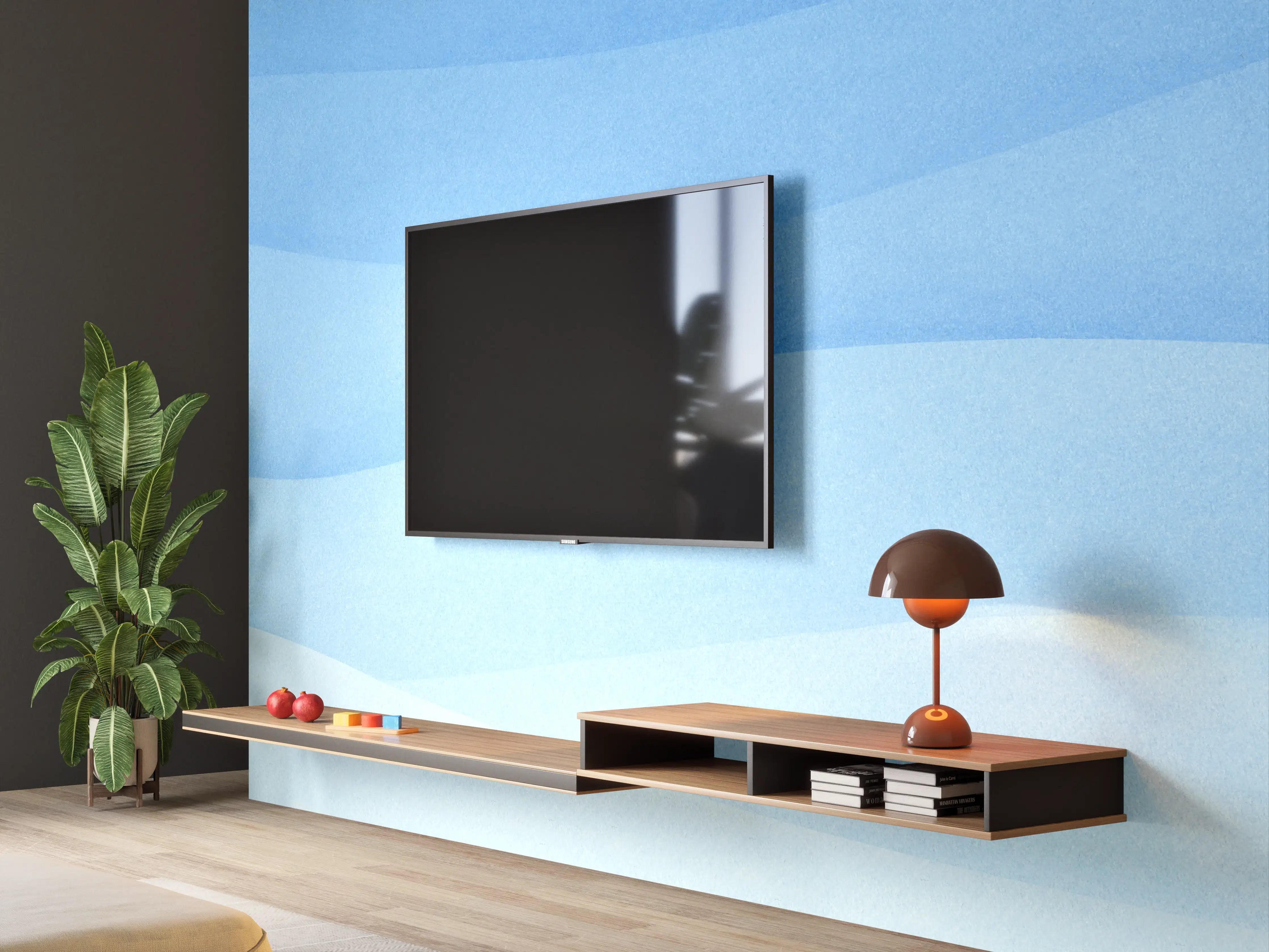 Wandverkleidung Wohnzimmer - Sanfte Blau-Gradienten-Wellen