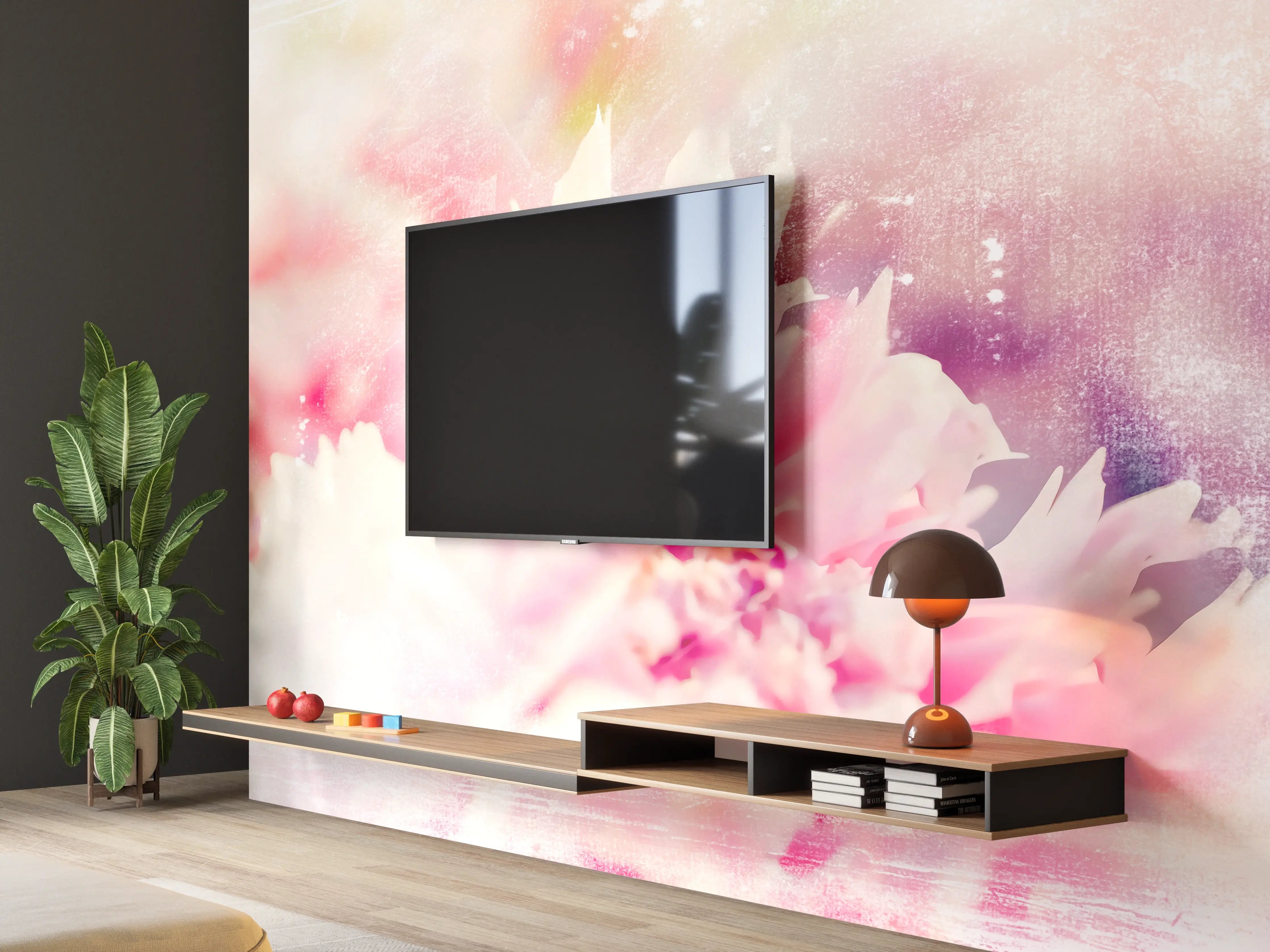 Wandverkleidung Wohnzimmer - Sanfte Blüten-Pracht in Pastellfarben