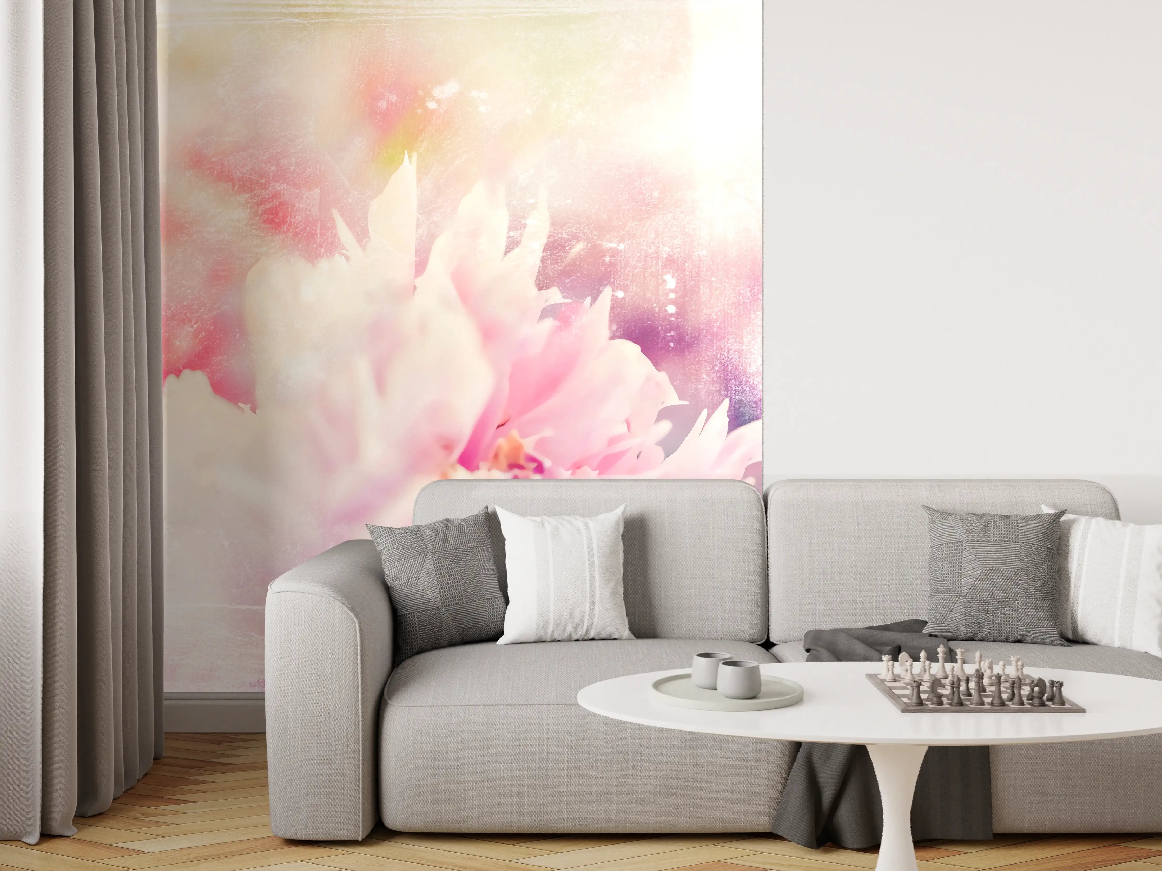 Wandverkleidung Wohnzimmer - Sanfte Blüten-Pracht in Pastellfarben