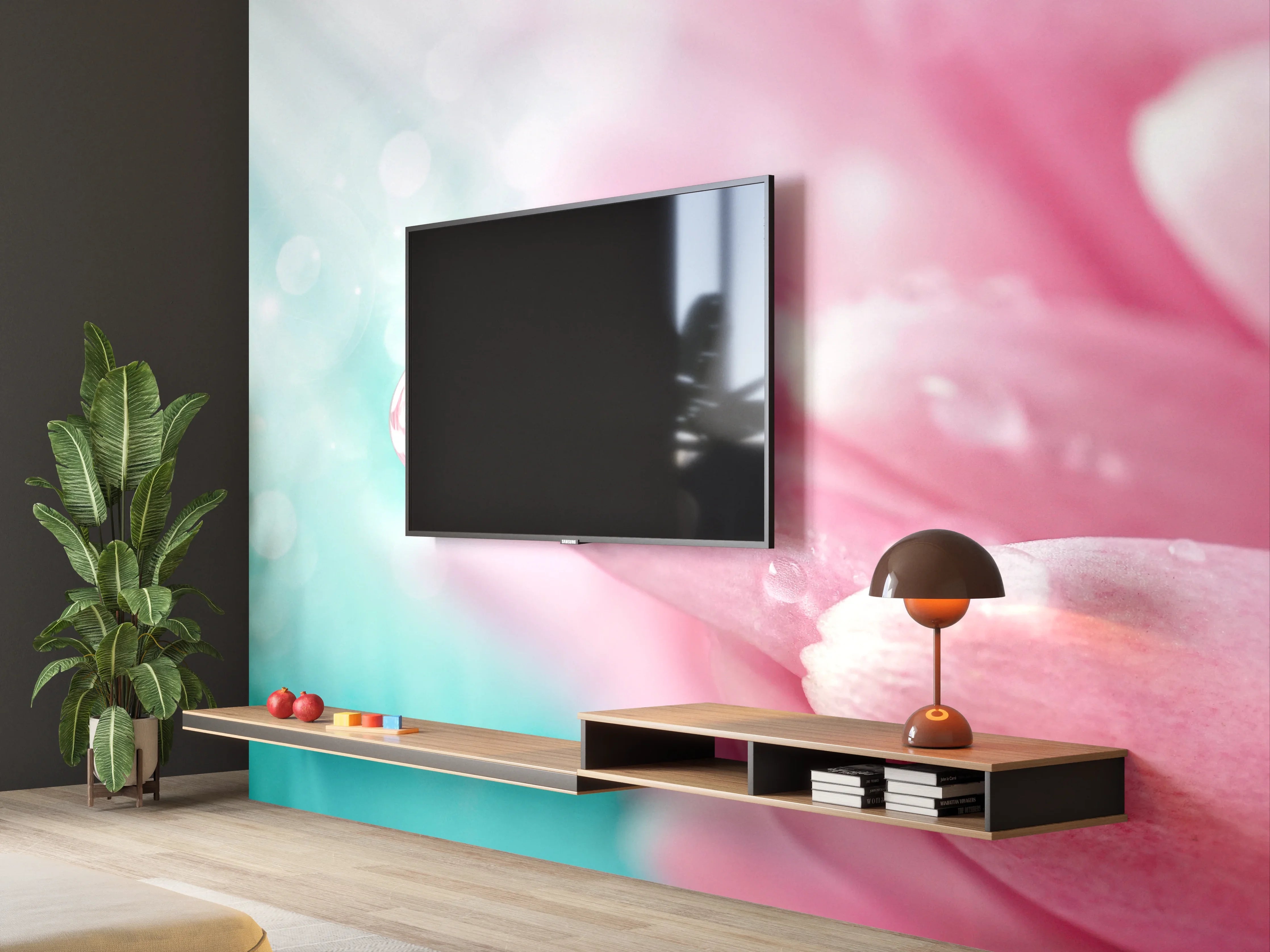 Wandverkleidung Wohnzimmer - Sanfte Blüten in Pastellfarben