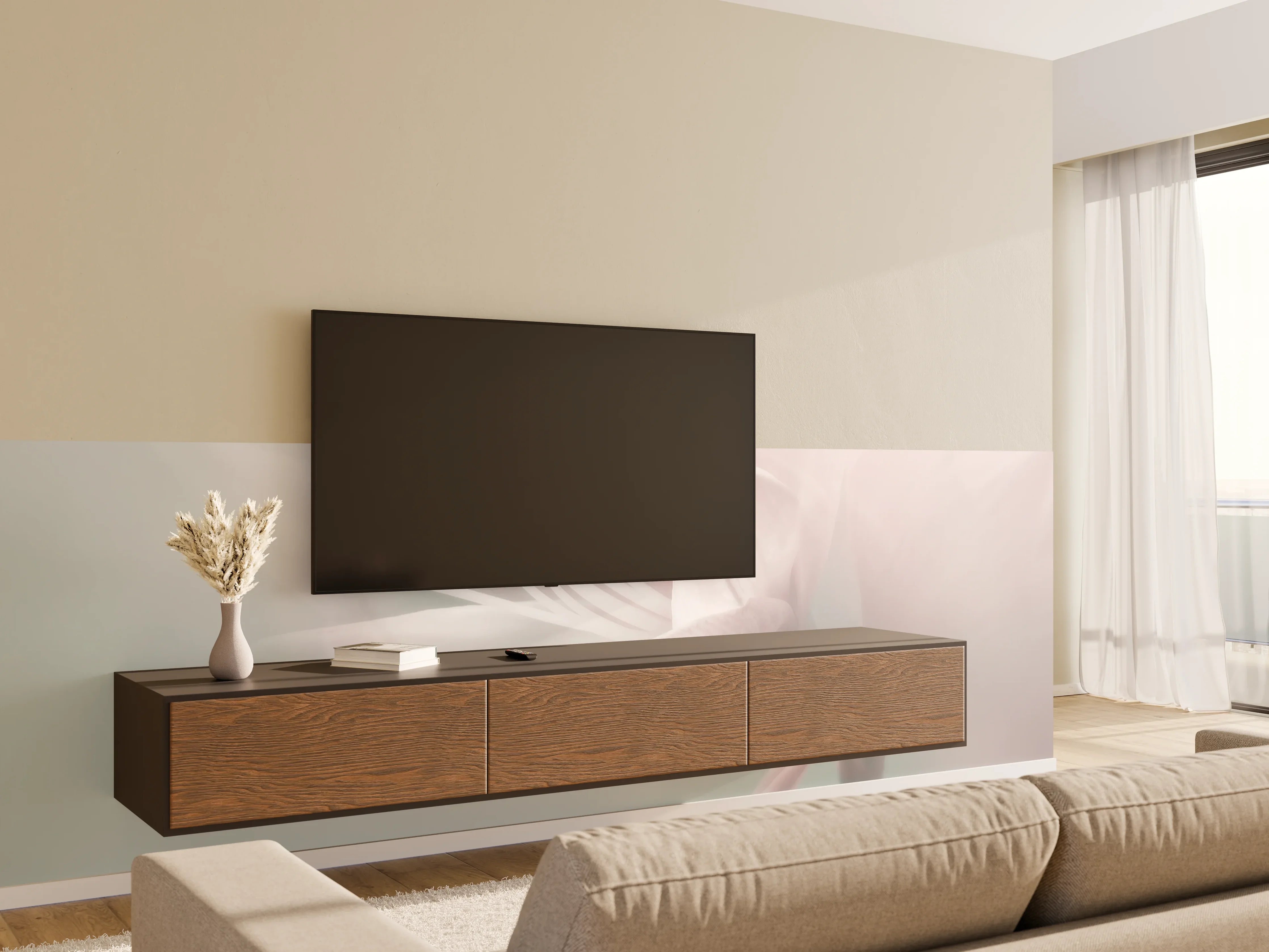 Wandverkleidung Wohnzimmer - Sanfte Blütenfotografie in Pastell