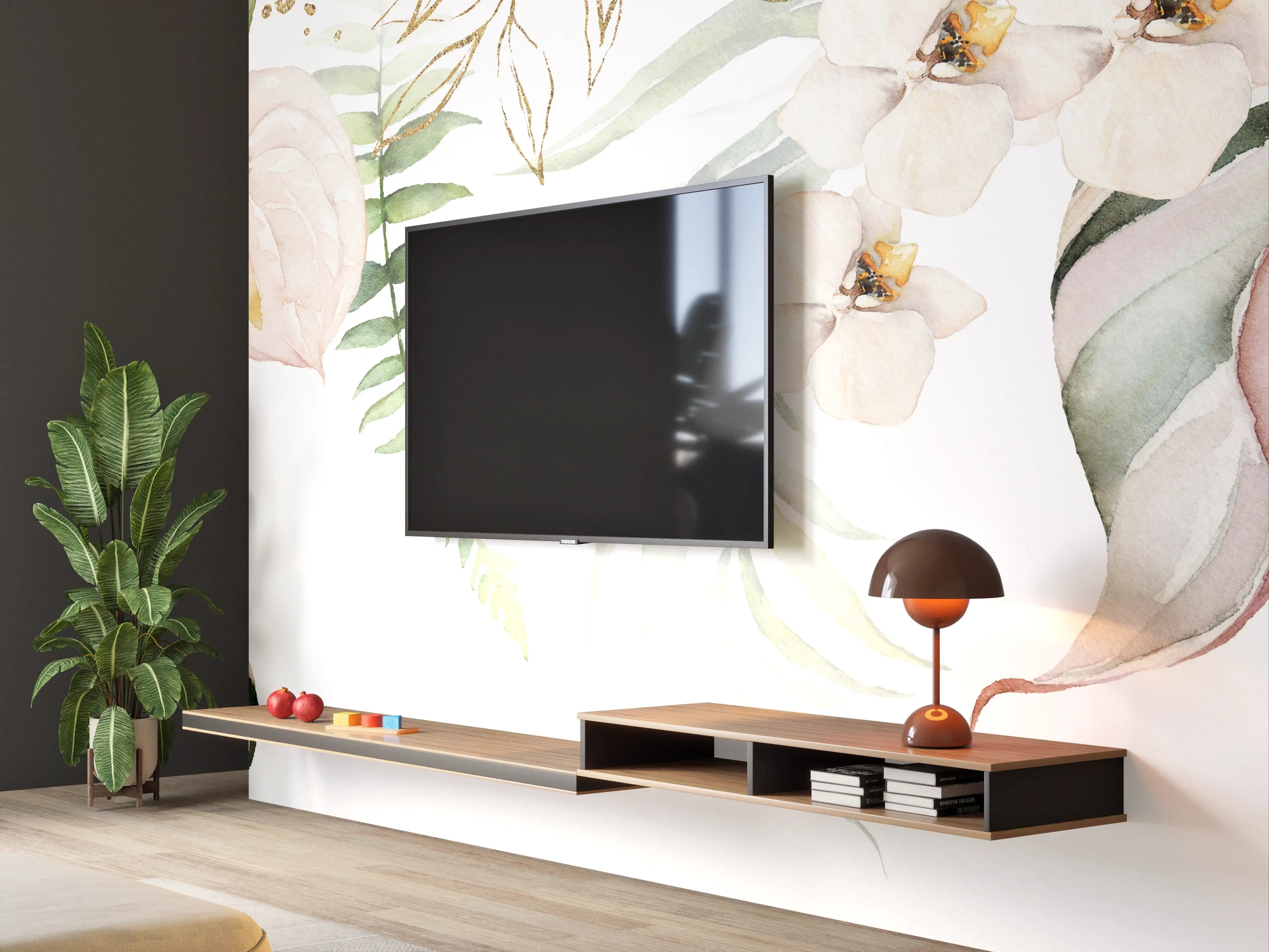 Wandverkleidung Wohnzimmer - Sanfte Blumenwiese im Wasserfarben-Stil