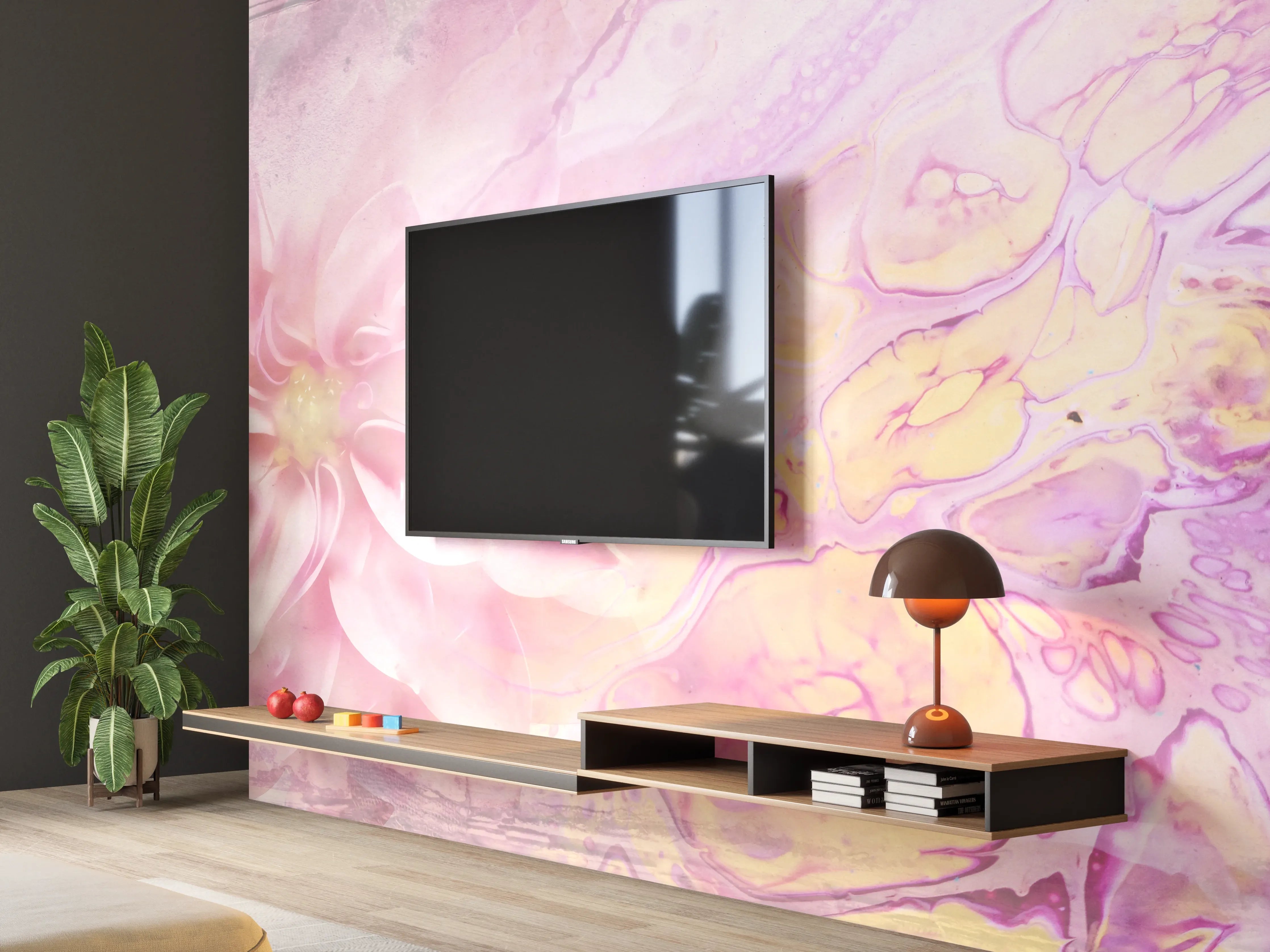 Wandverkleidung Wohnzimmer - Sanfte Farbexplosion mit Blumenmotiven