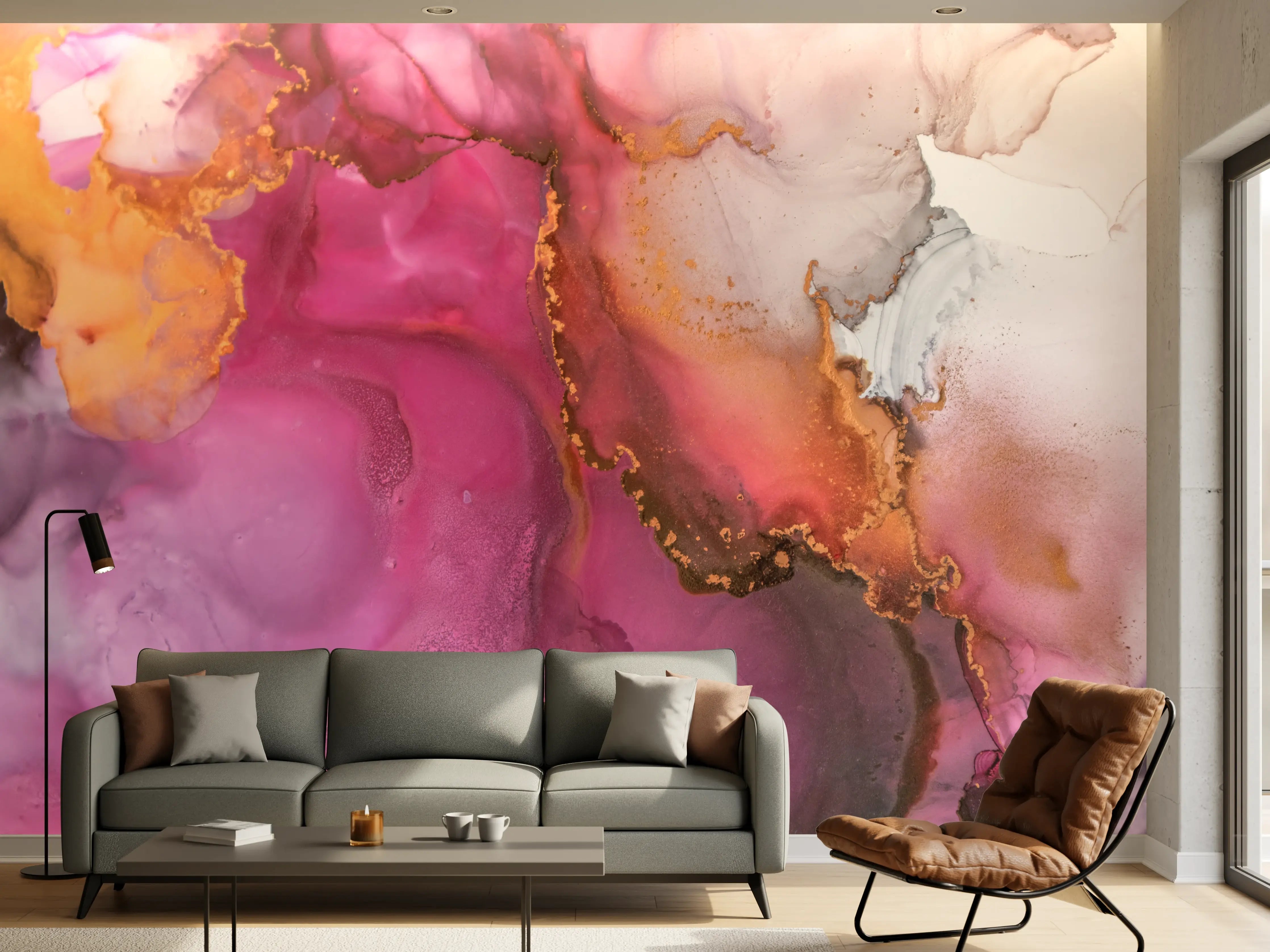 Wandverkleidung Wohnzimmer - Sanfte Grautöne im Aquarellmeer