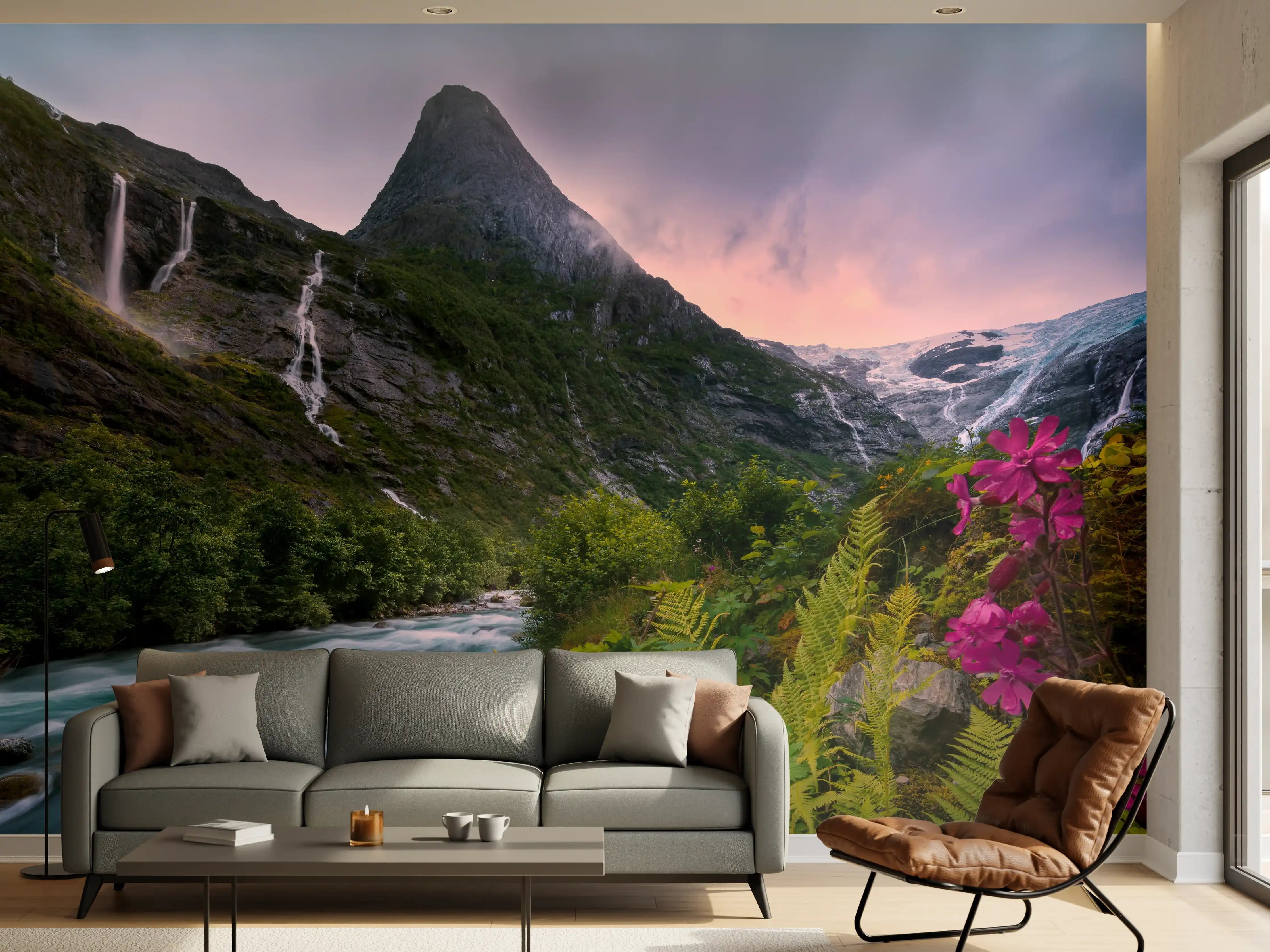 Wandverkleidung Wohnzimmer - Sanfte Grautöne in Bergwasserfall
