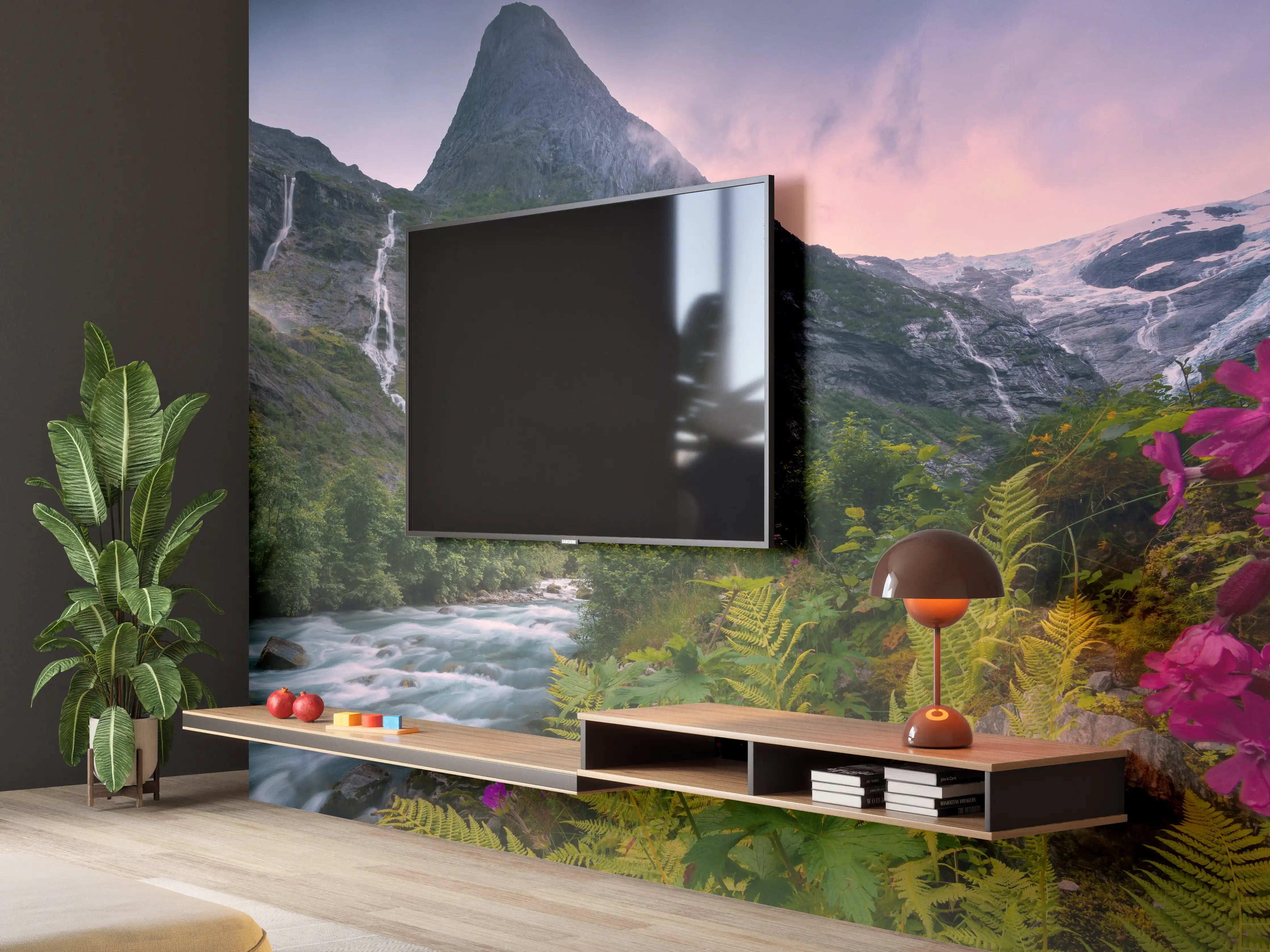 Wandverkleidung Wohnzimmer - Sanfte Grautöne in Bergwasserfall