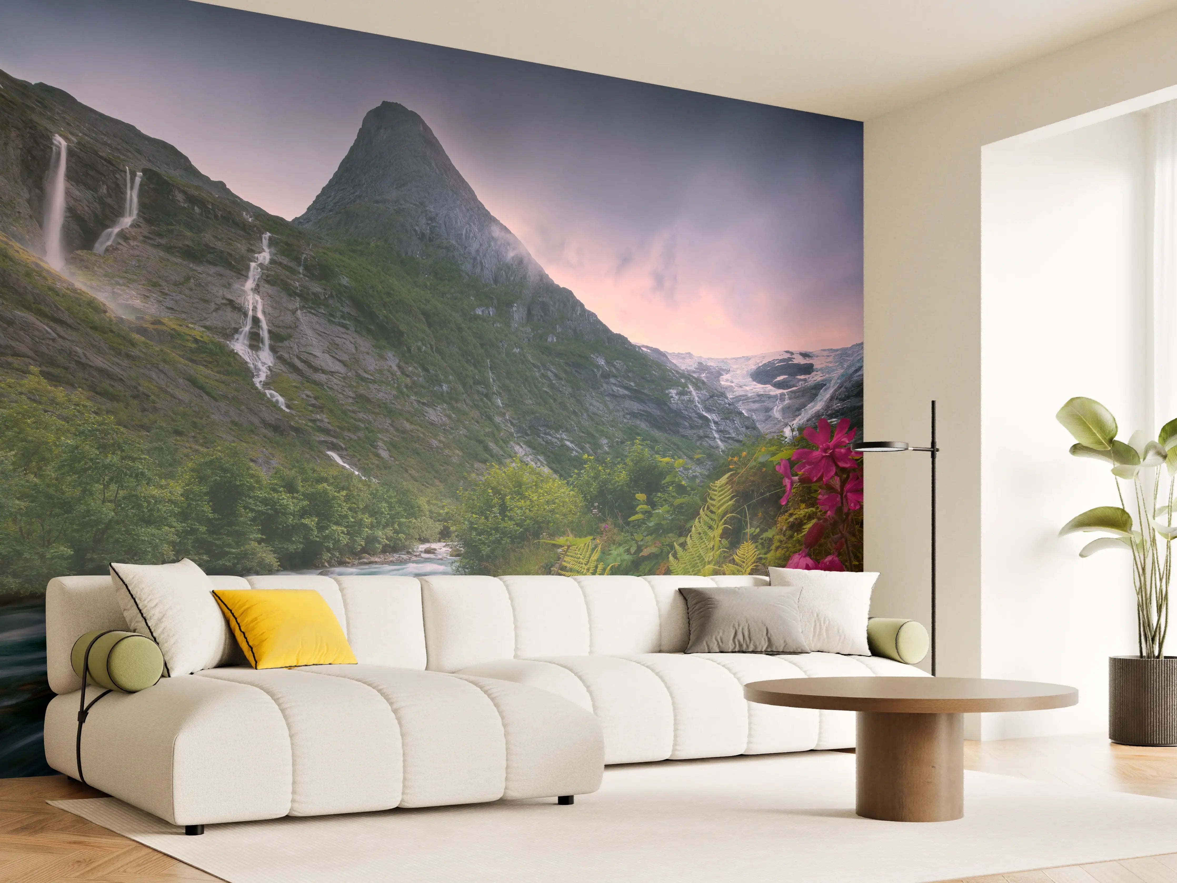 Wandverkleidung Wohnzimmer - Sanfte Grautöne in Bergwasserfall