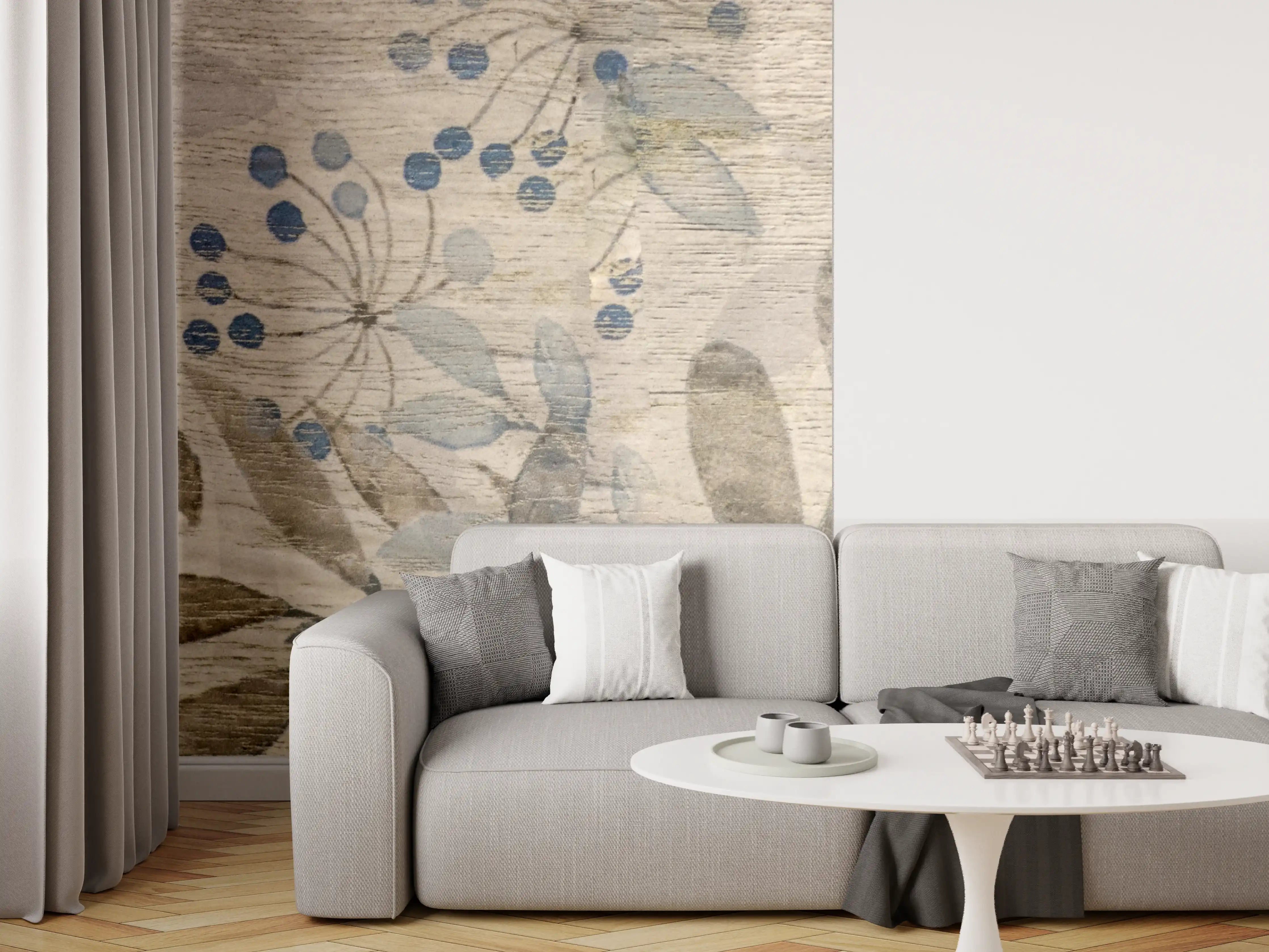 Wandverkleidung Wohnzimmer - Sanfte Holzoptik mit Blumenmuster