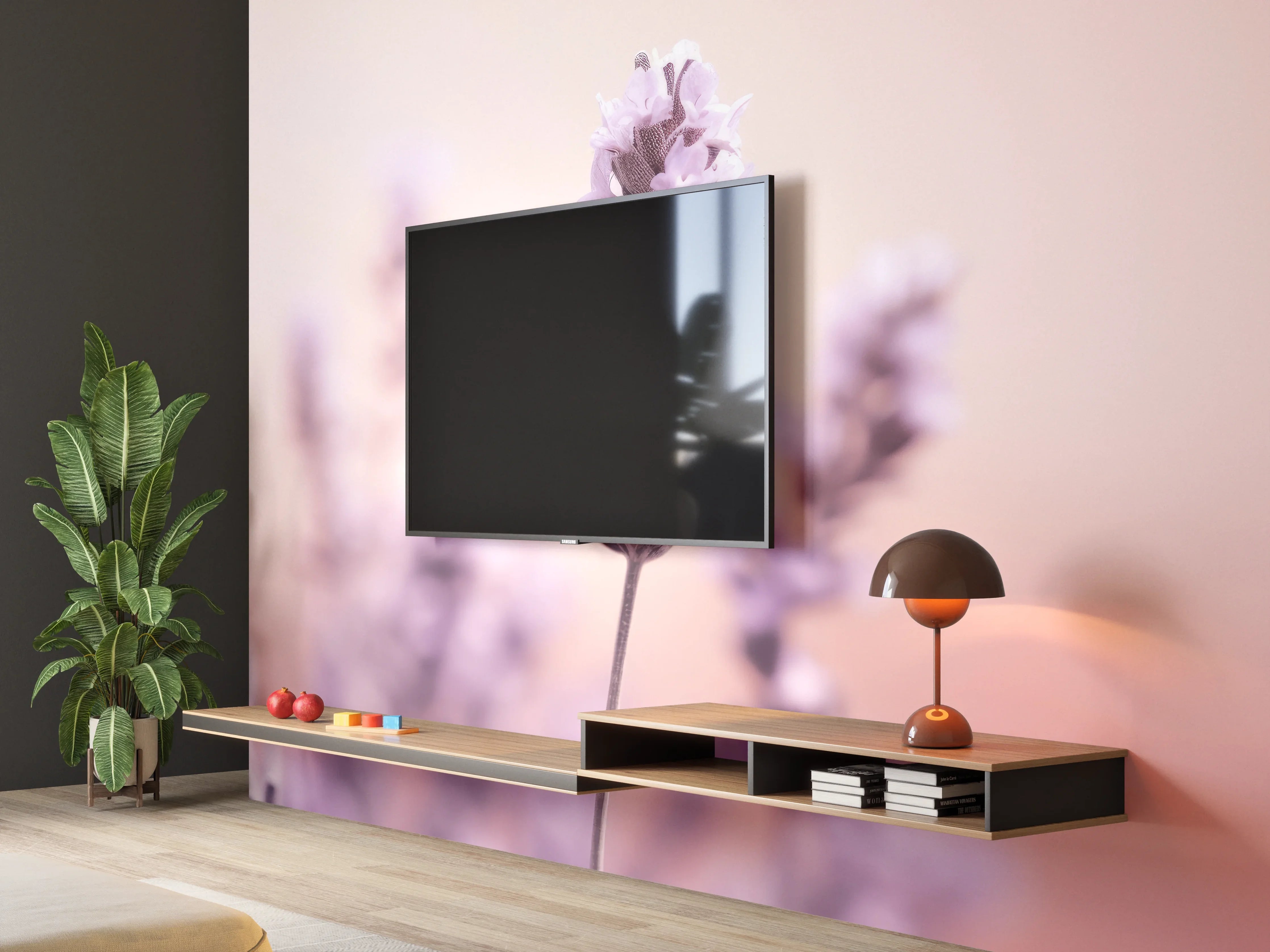 Wandverkleidung Wohnzimmer - Sanfte Lavendelblüte in Pastellfarben
