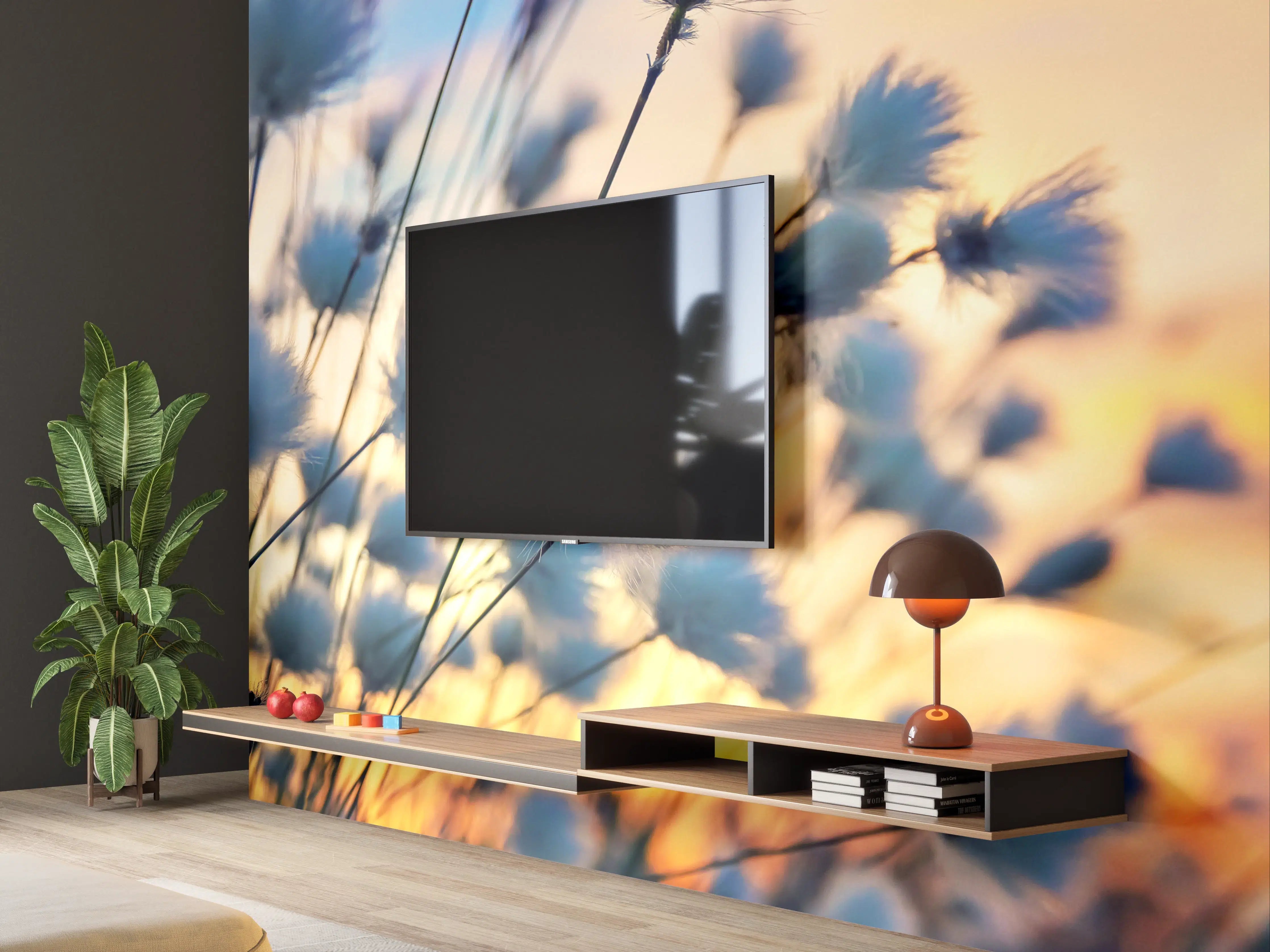 Wandverkleidung Wohnzimmer - Sanfte Naturkulisse bei Sonnenuntergang