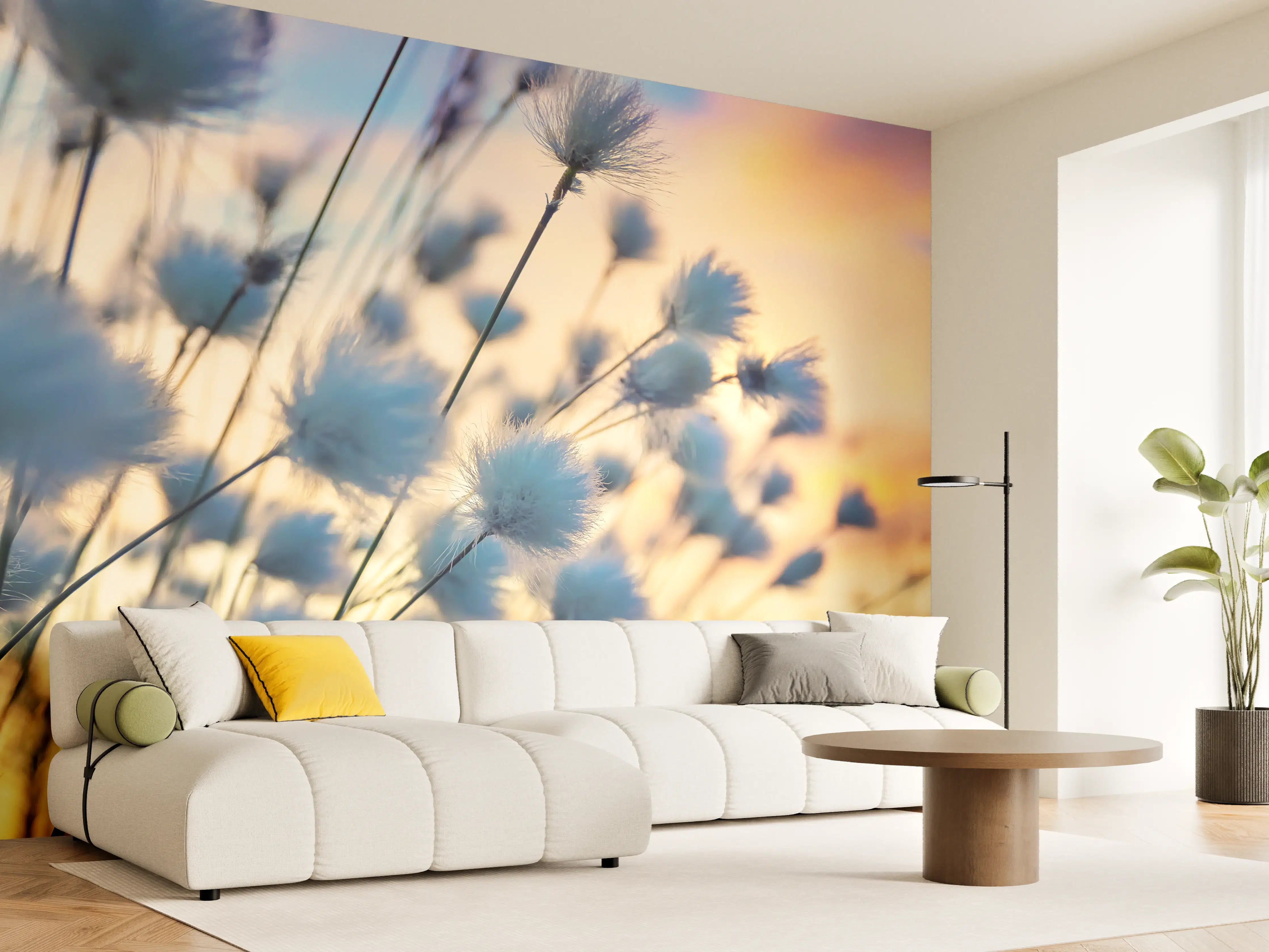 Wandverkleidung Wohnzimmer - Sanfte Naturkulisse bei Sonnenuntergang