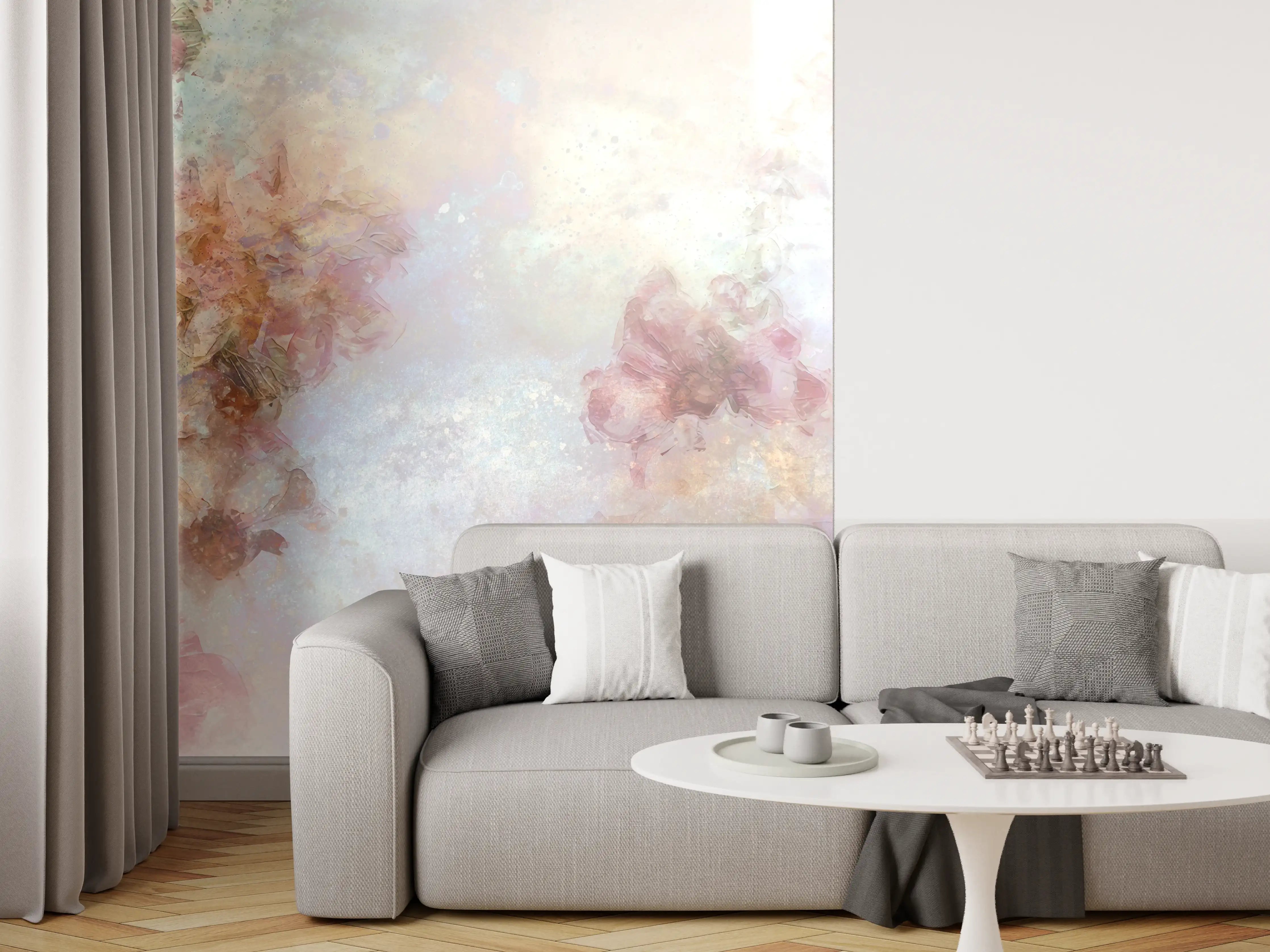 Wandverkleidung Wohnzimmer - Sanfte Pastellfarben im Blumenmeer
