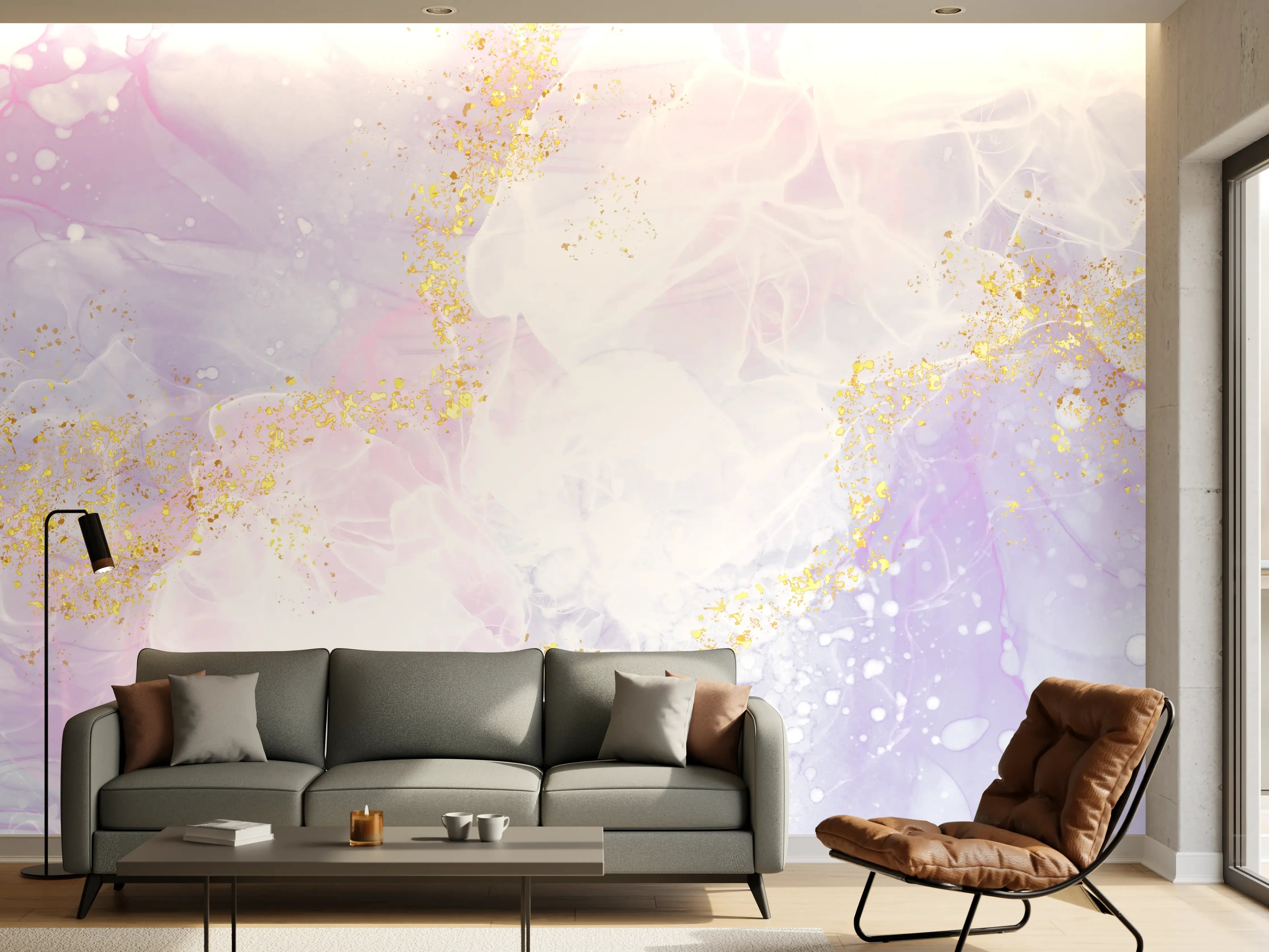 Wandverkleidung Wohnzimmer - Sanfte Pastellfarben mit Goldakzenten