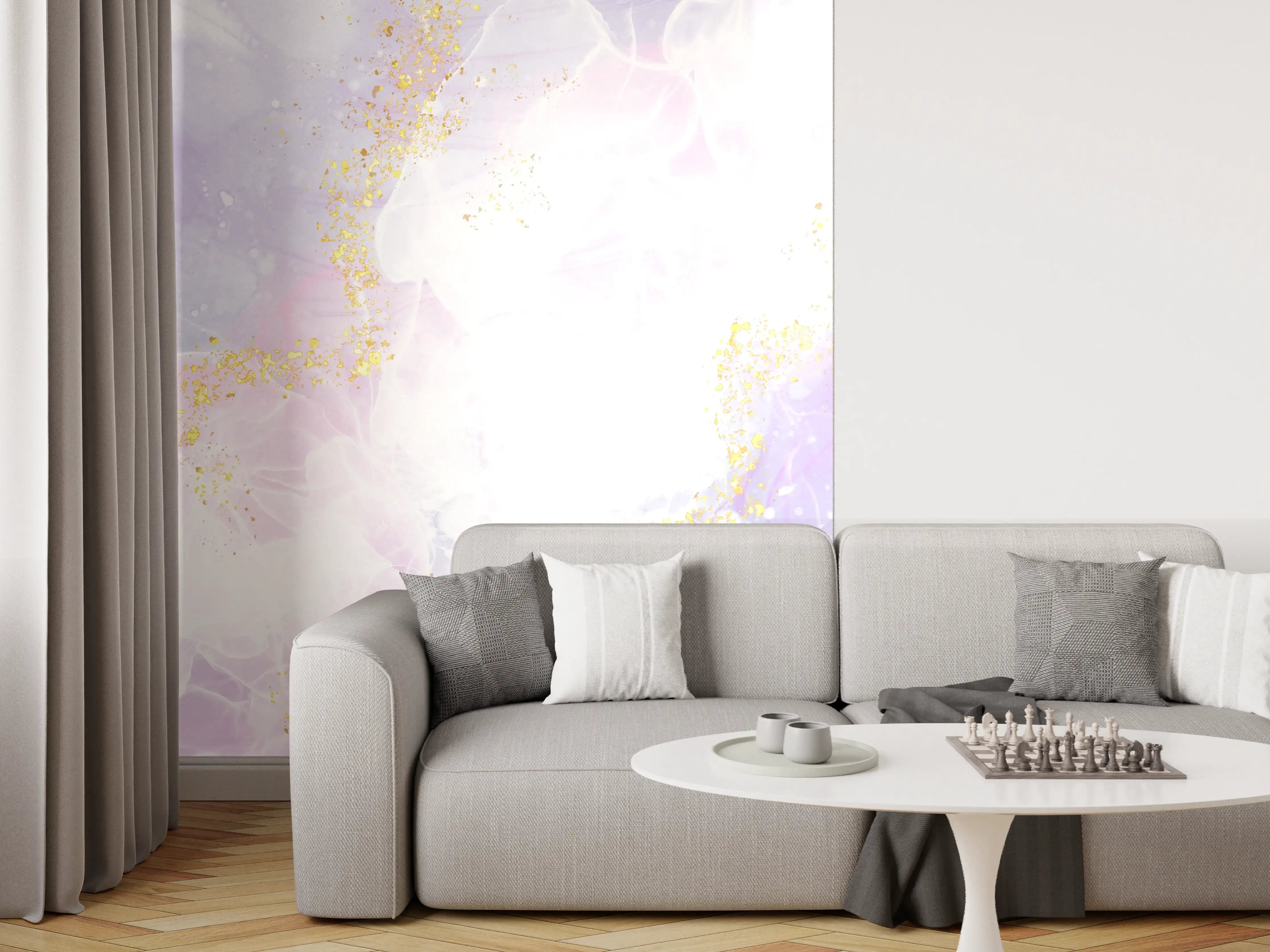 Wandverkleidung Wohnzimmer - Sanfte Pastellfarben mit Goldakzenten
