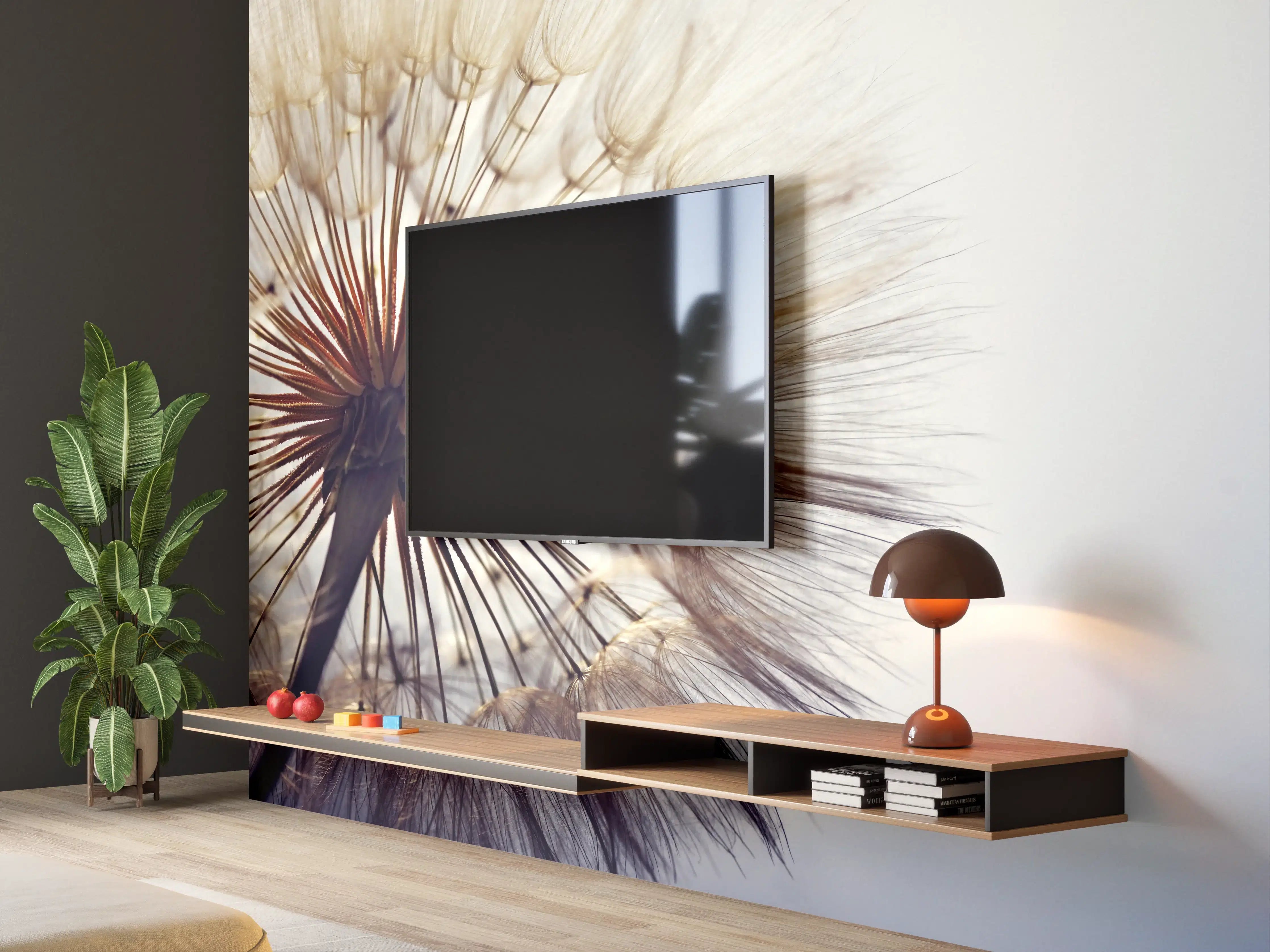Wandverkleidung Wohnzimmer - Sanfte Pusteblume im Gegenlicht