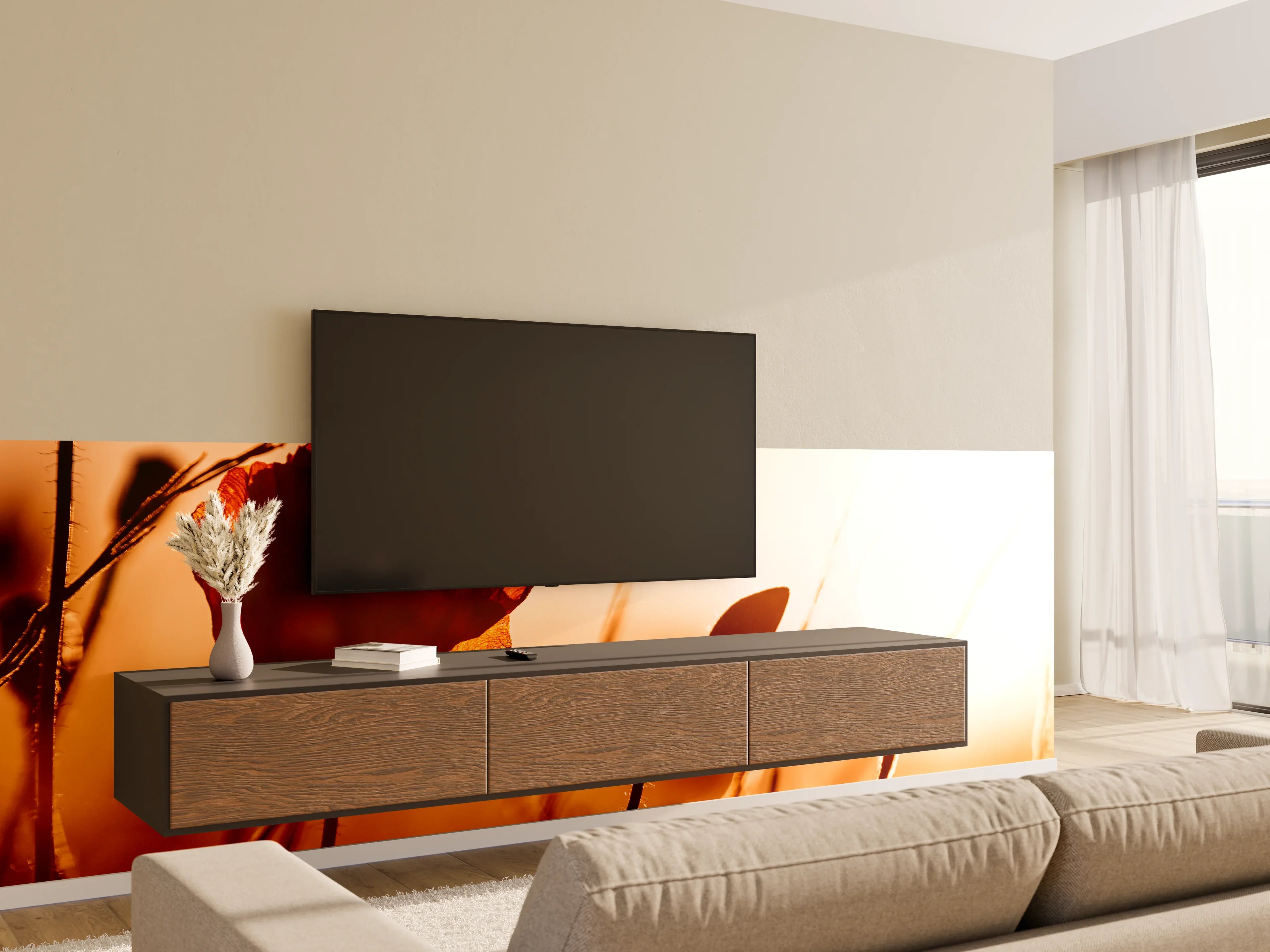 Wandverkleidung Wohnzimmer - Sanfte Sonnenuntergangs-Poppy