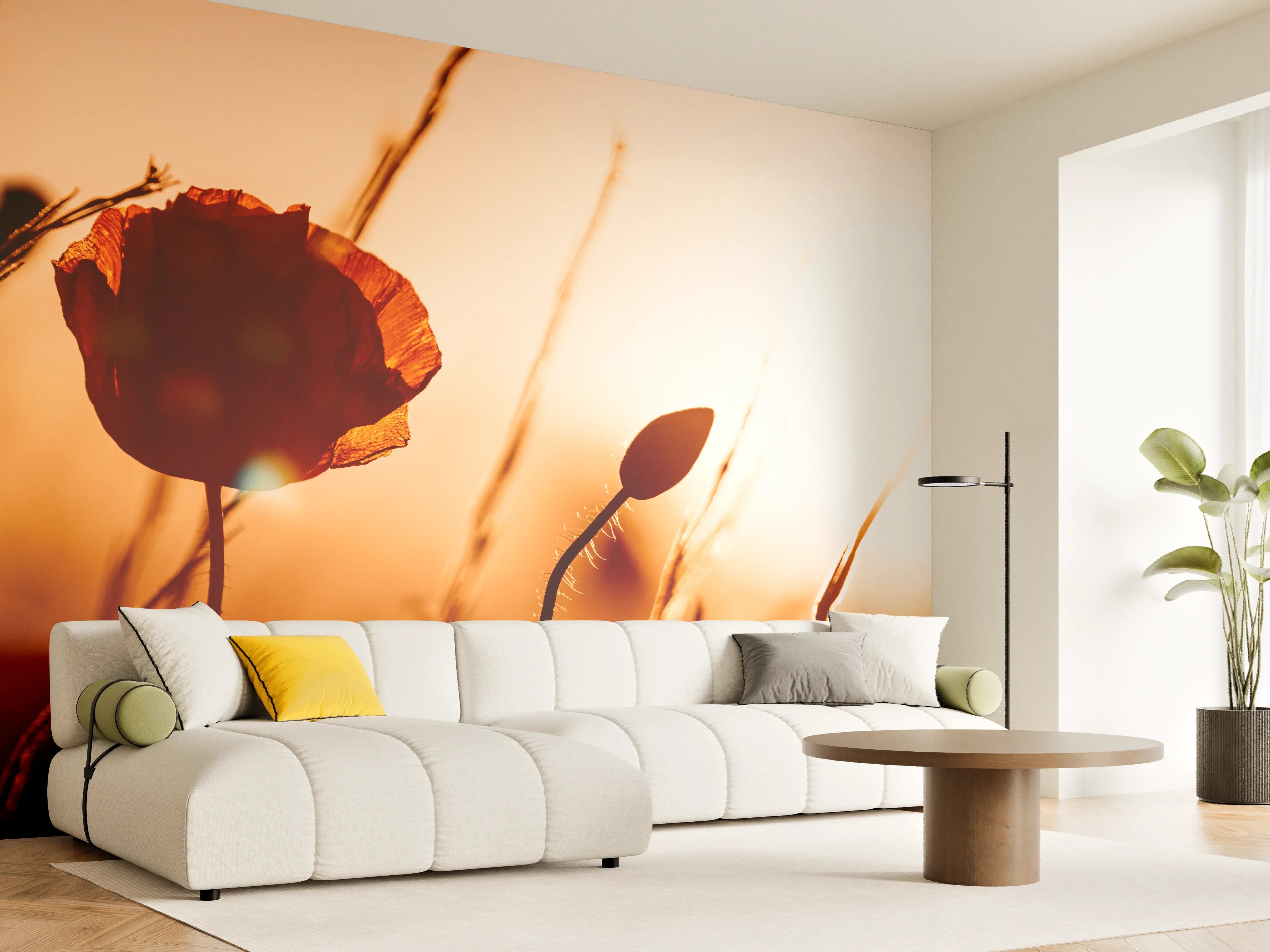 Wandverkleidung Wohnzimmer - Sanfte Sonnenuntergangs-Poppy